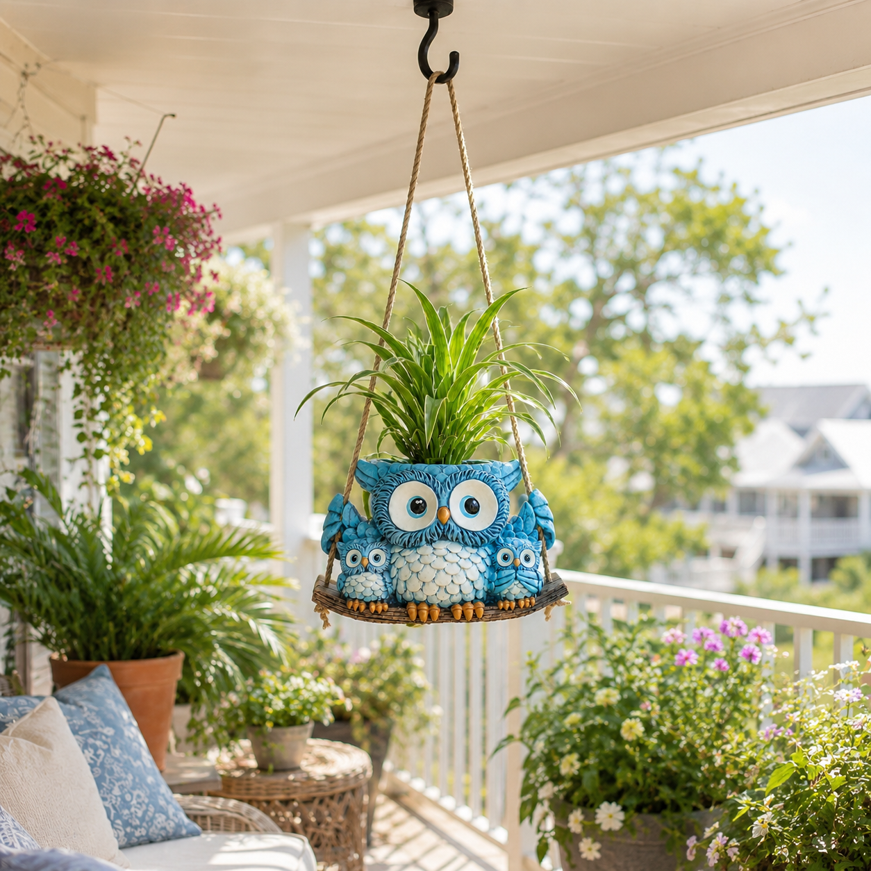 Owl Family Hanging Planter