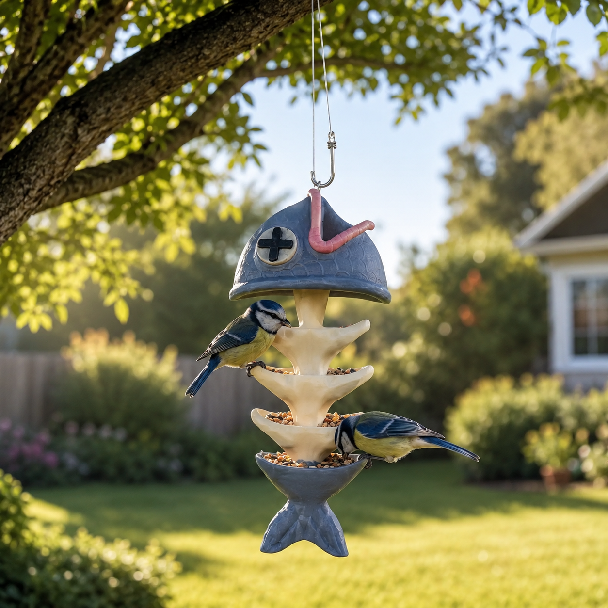 Whimsical Fishbone Hanging Bird Feeder
