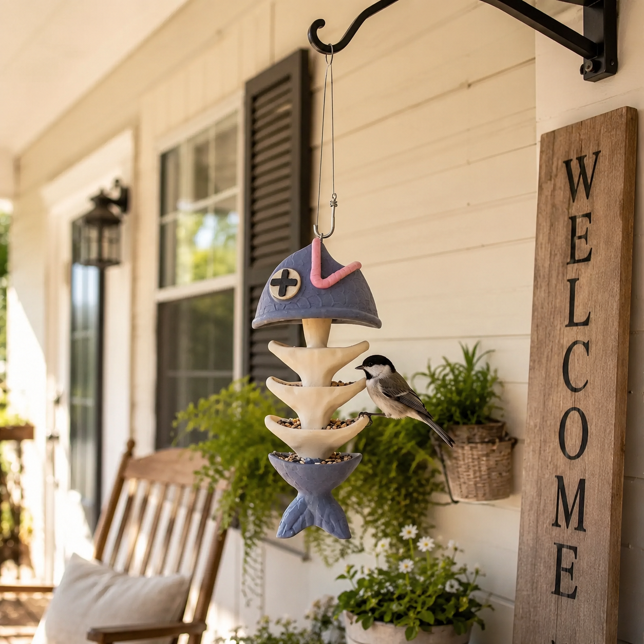 Whimsical Fishbone Hanging Bird Feeder