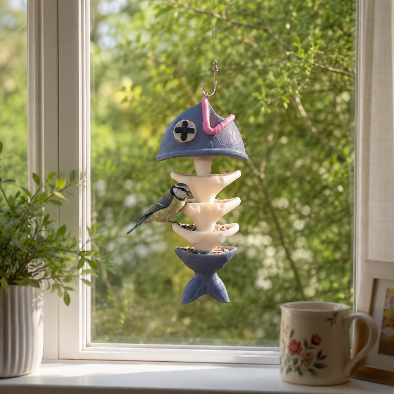 Whimsical Fishbone Hanging Bird Feeder