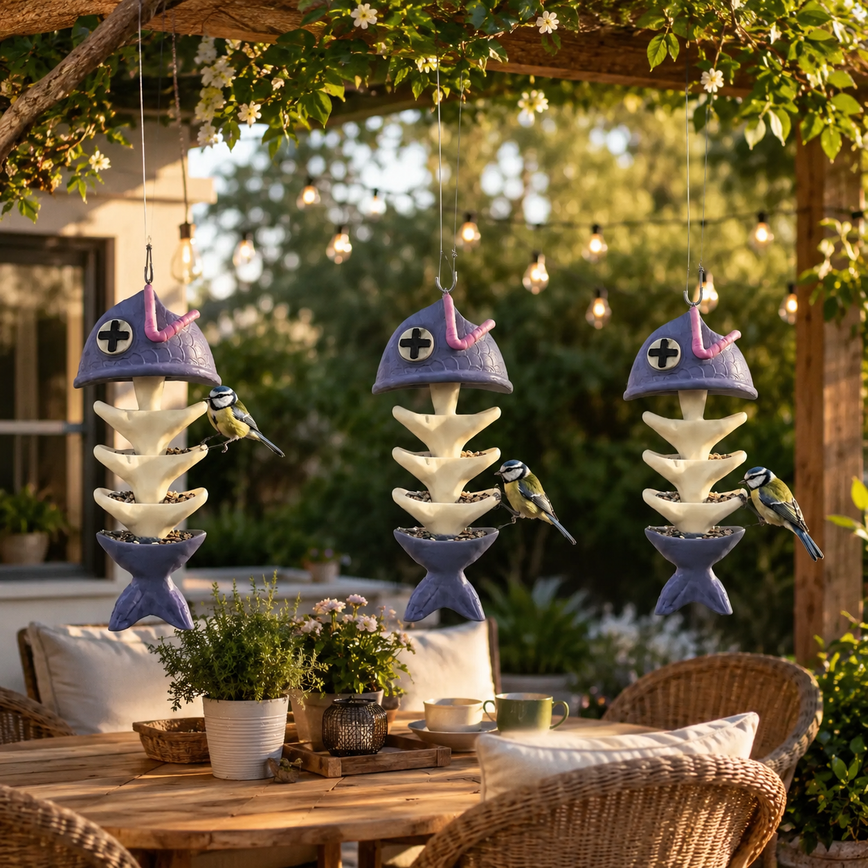 Whimsical Fishbone Hanging Bird Feeder