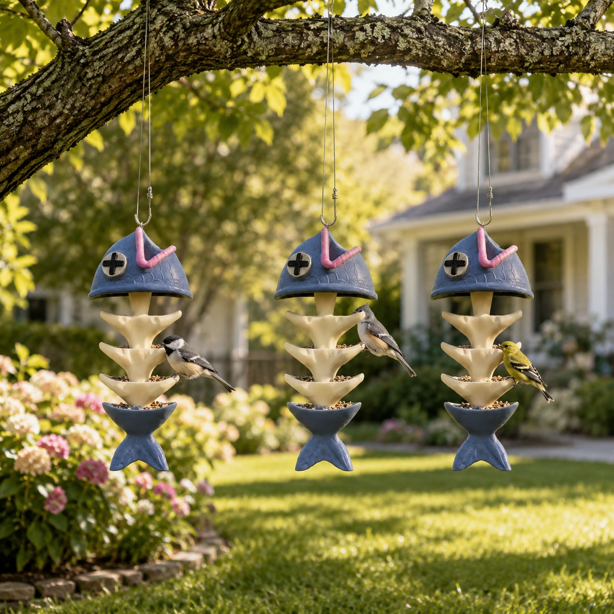 Whimsical Fishbone Hanging Bird Feeder