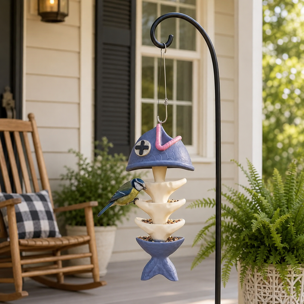 Whimsical Fishbone Hanging Bird Feeder