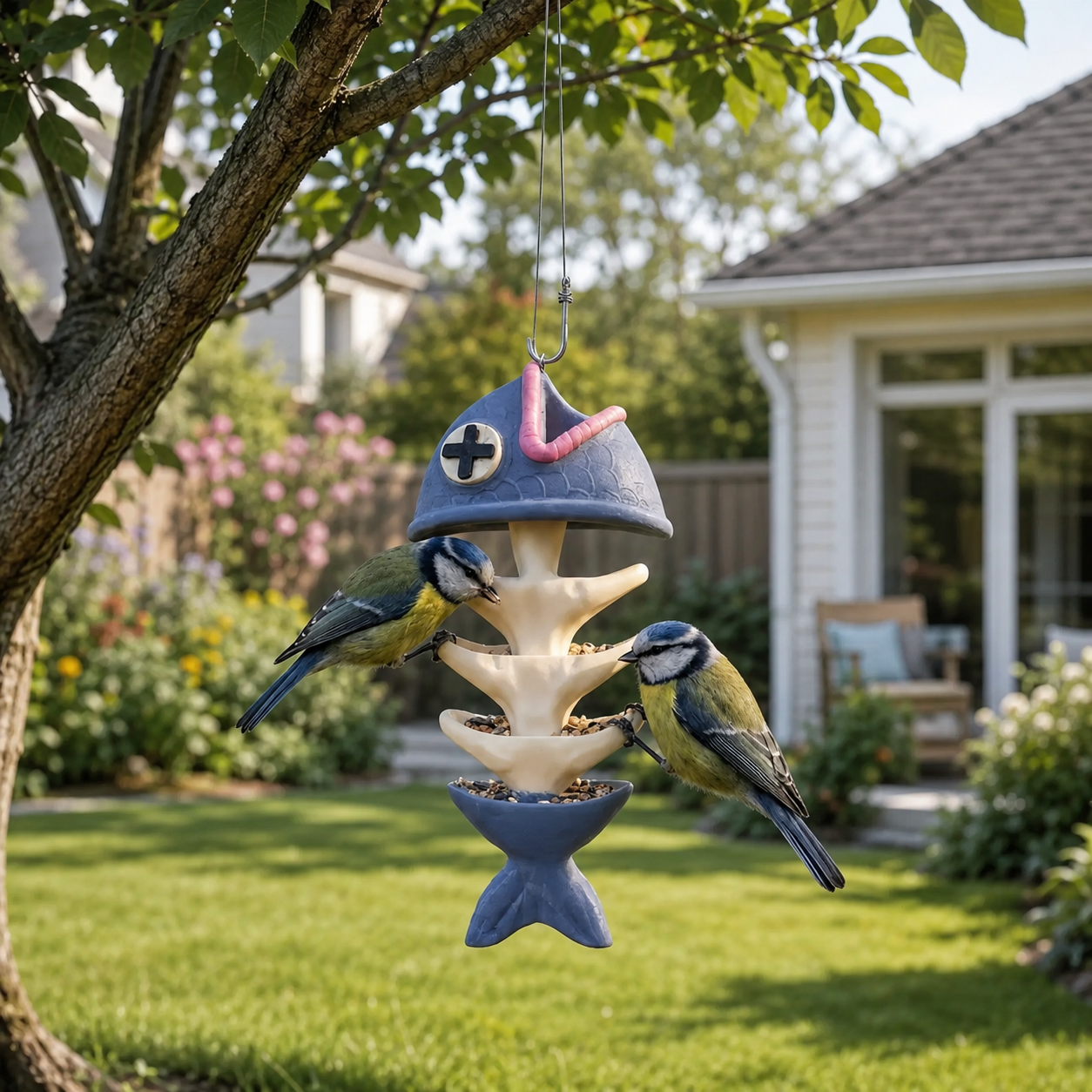 Whimsical Fishbone Hanging Bird Feeder