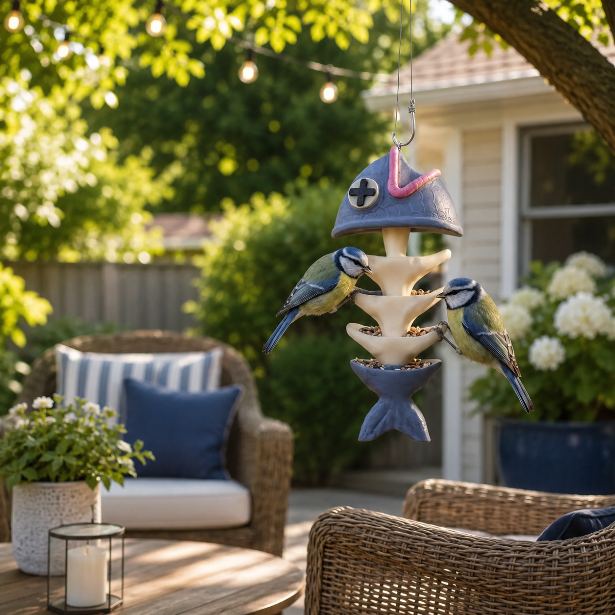Whimsical Fishbone Hanging Bird Feeder