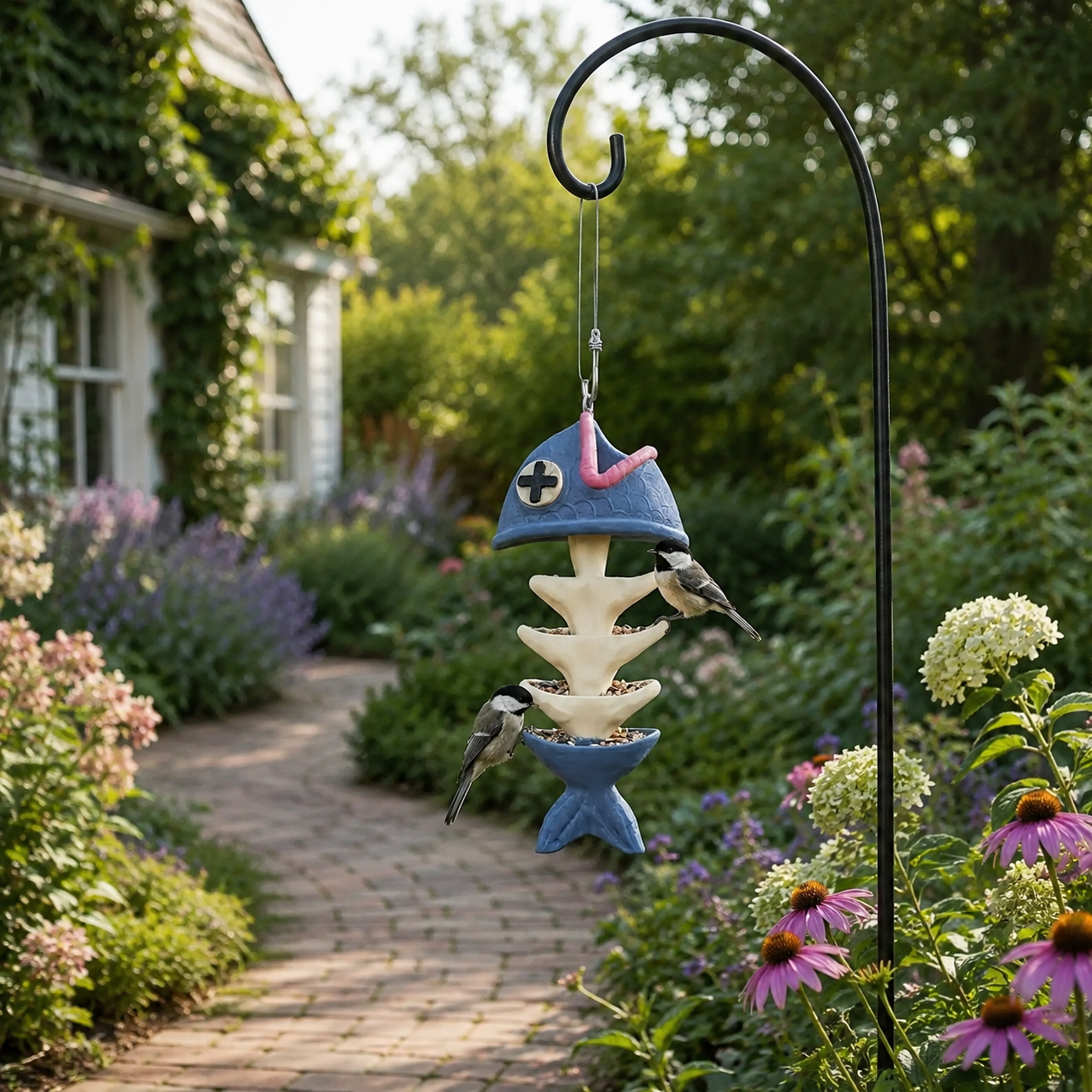 Whimsical Fishbone Hanging Bird Feeder