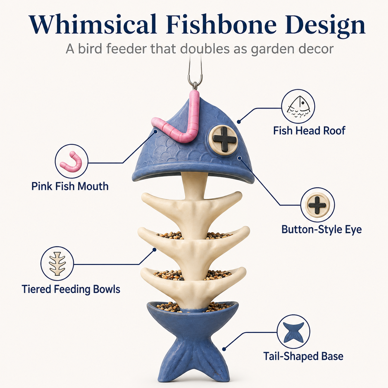 Whimsical Fishbone Hanging Bird Feeder
