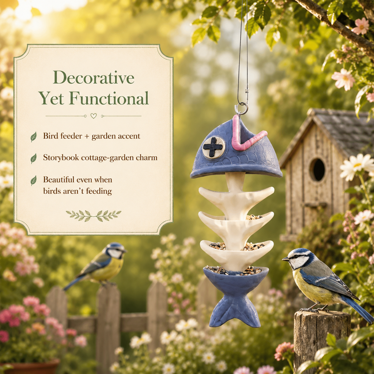 Whimsical Fishbone Hanging Bird Feeder