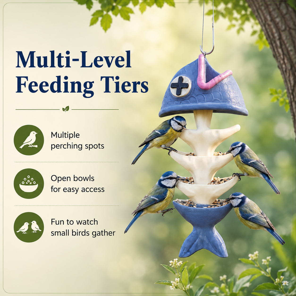 Whimsical Fishbone Hanging Bird Feeder