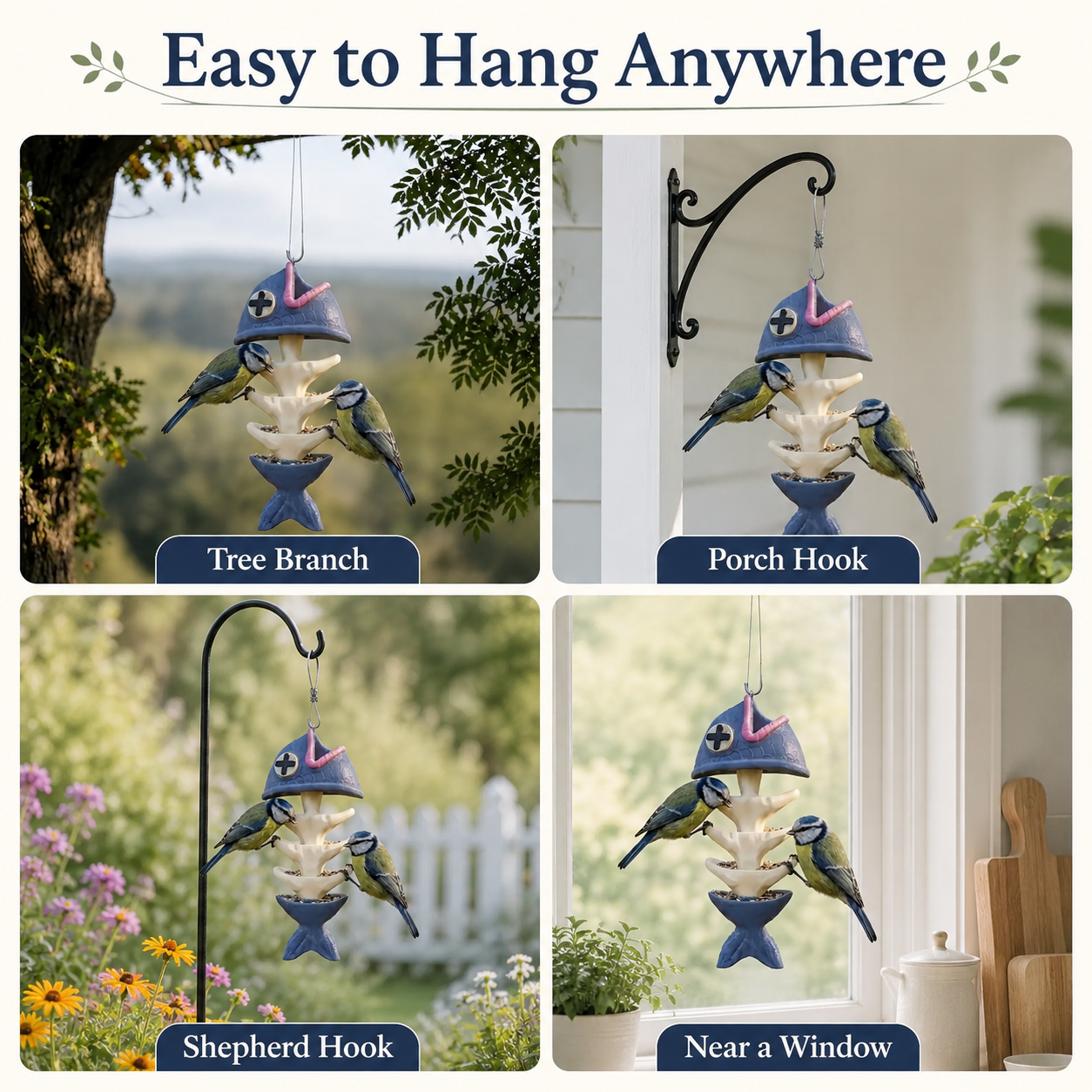 Whimsical Fishbone Hanging Bird Feeder