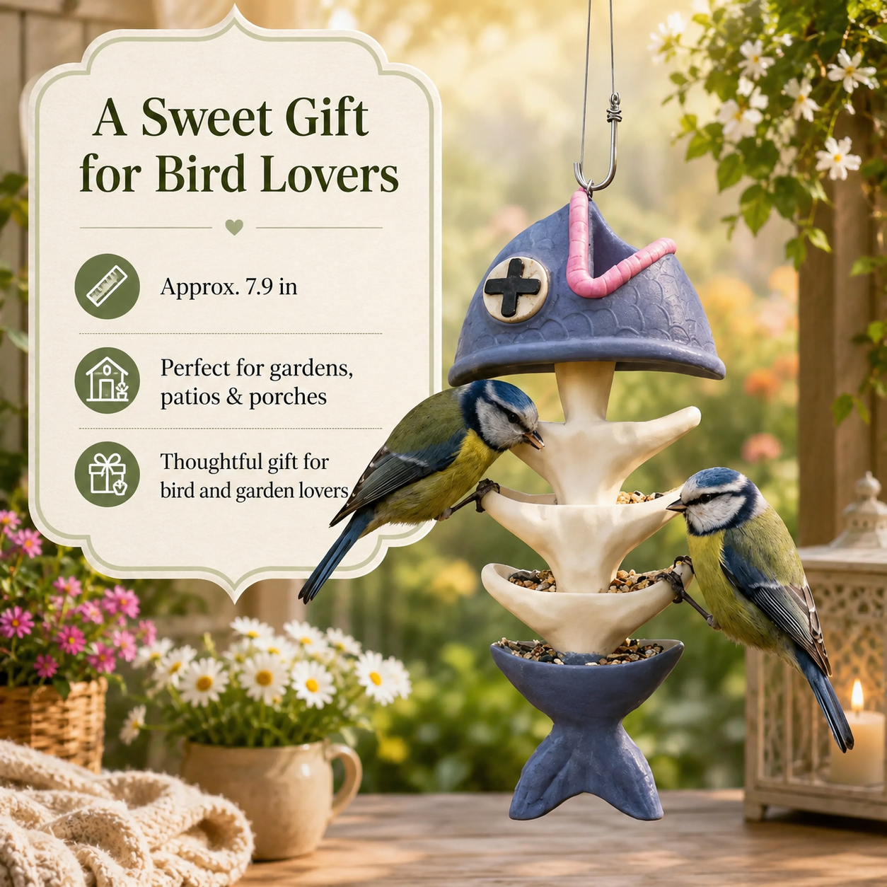 Whimsical Fishbone Hanging Bird Feeder