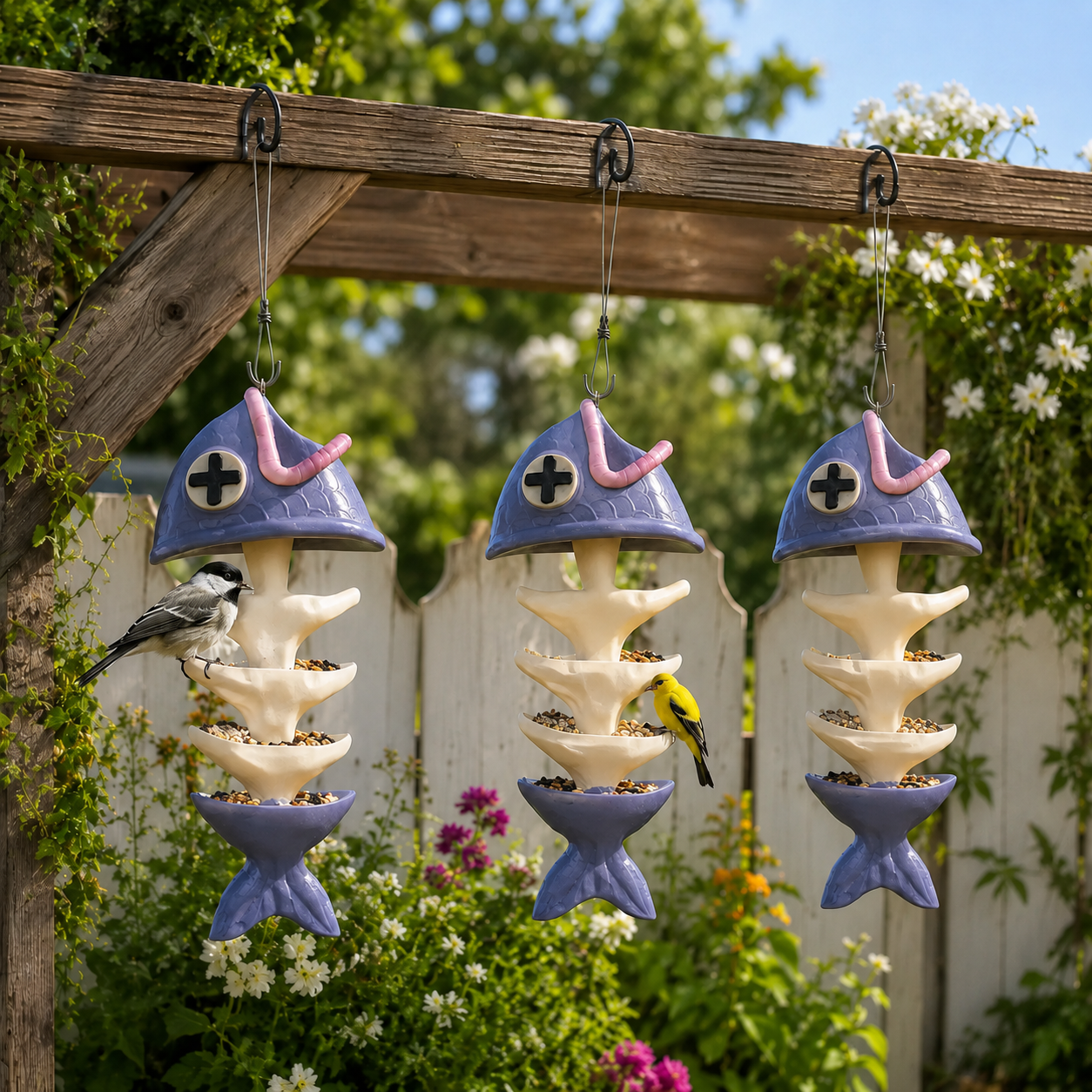 Whimsical Fishbone Hanging Bird Feeder