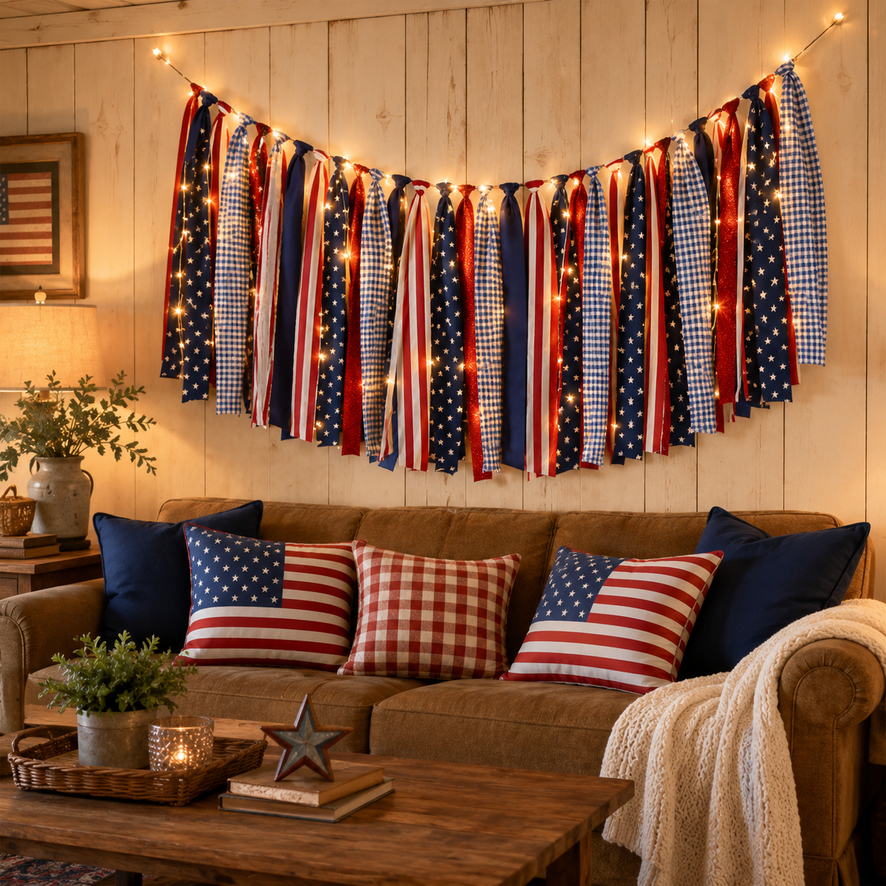 5.9 ft Patriotic Lighted Ribbon Garland