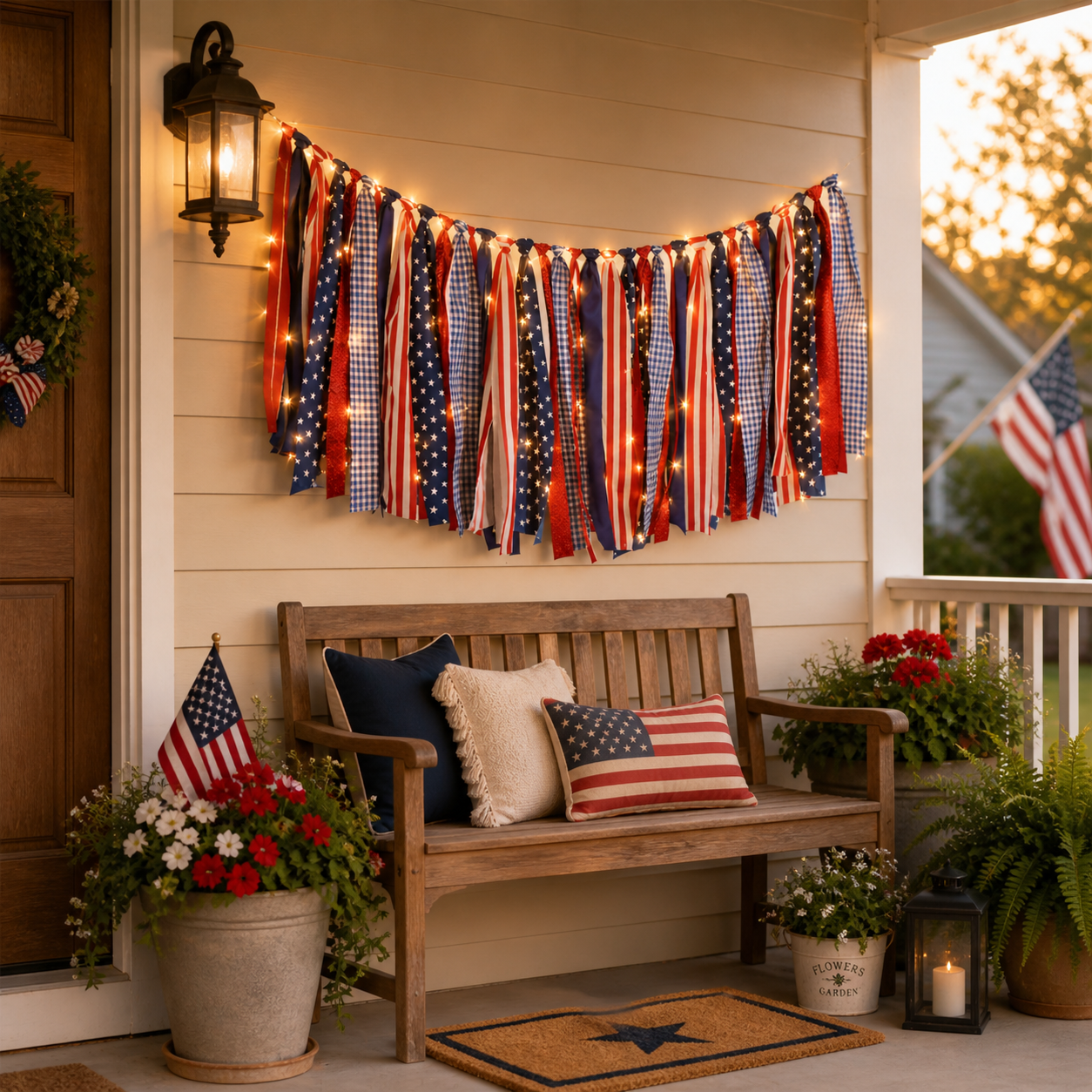 5.9 ft Patriotic Lighted Ribbon Garland