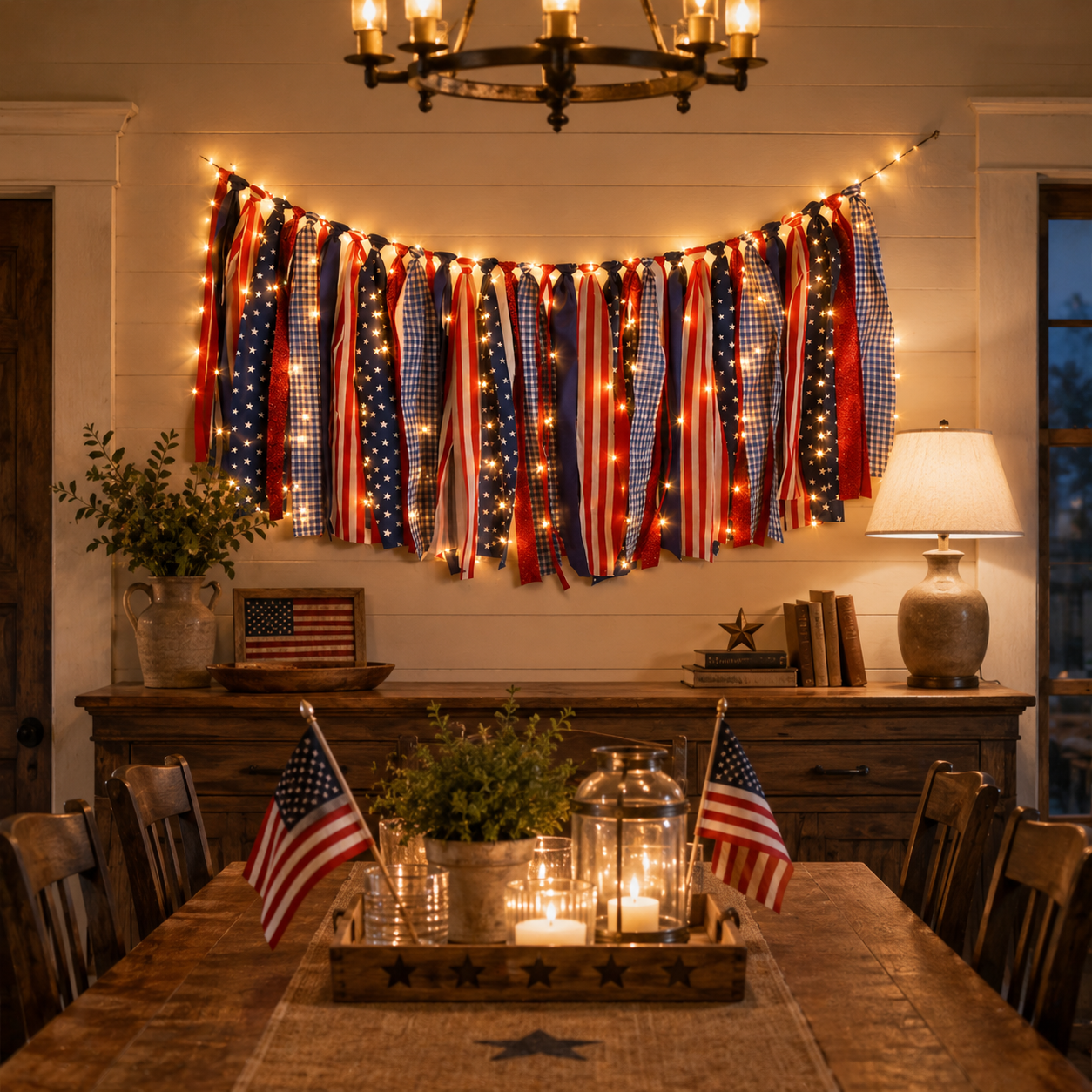 5.9 ft Patriotic Lighted Ribbon Garland