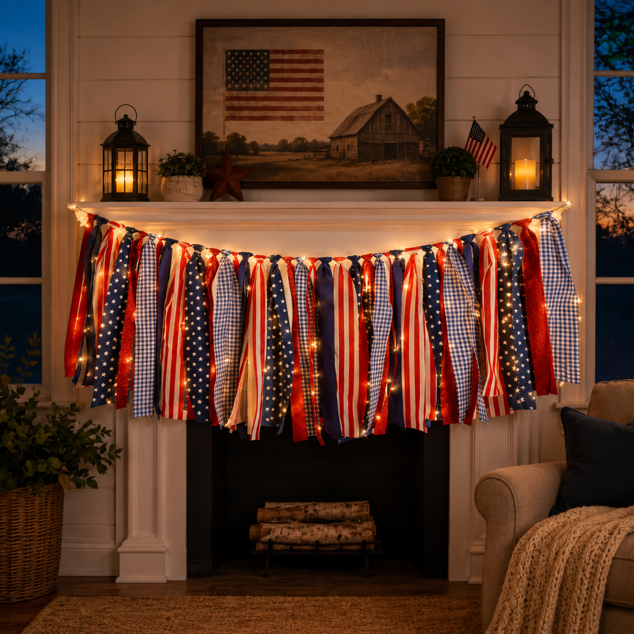 5.9 ft Patriotic Lighted Ribbon Garland