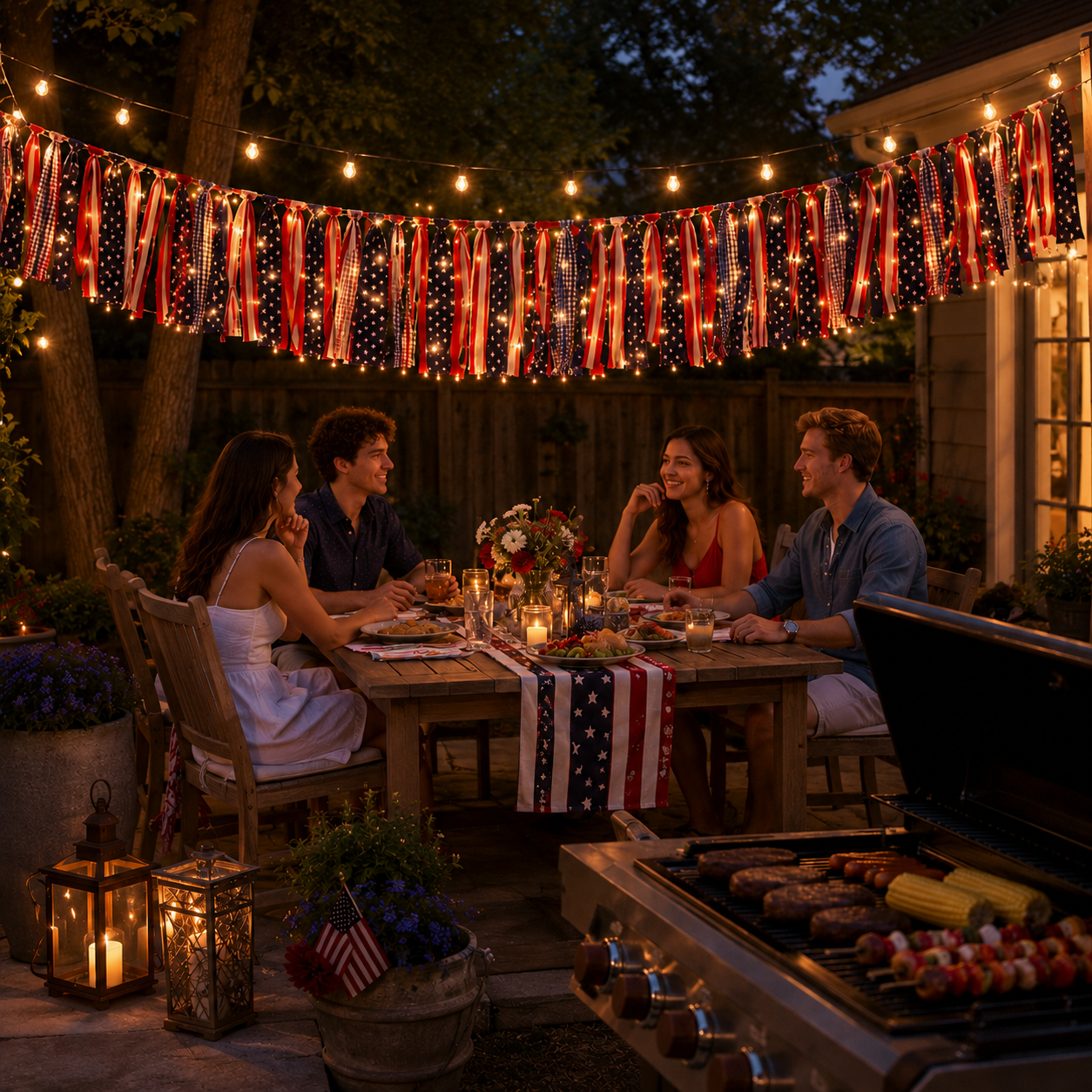 5.9 ft Patriotic Lighted Ribbon Garland