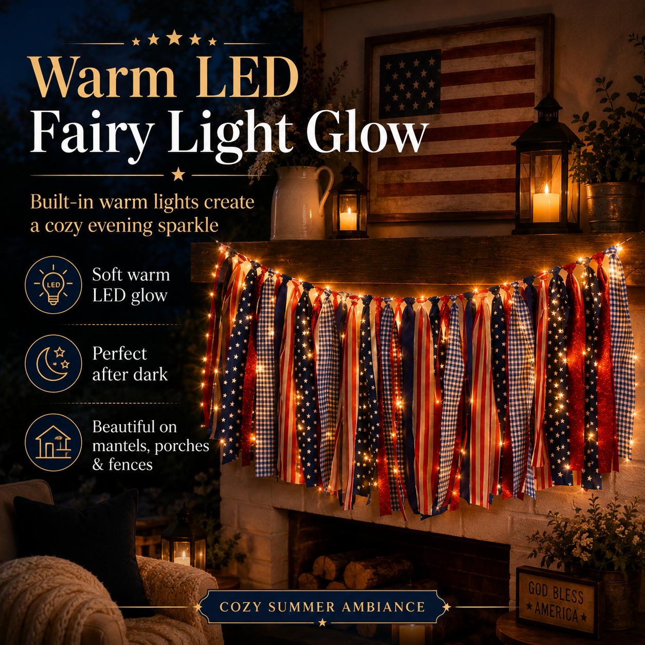 5.9 ft Patriotic Lighted Ribbon Garland