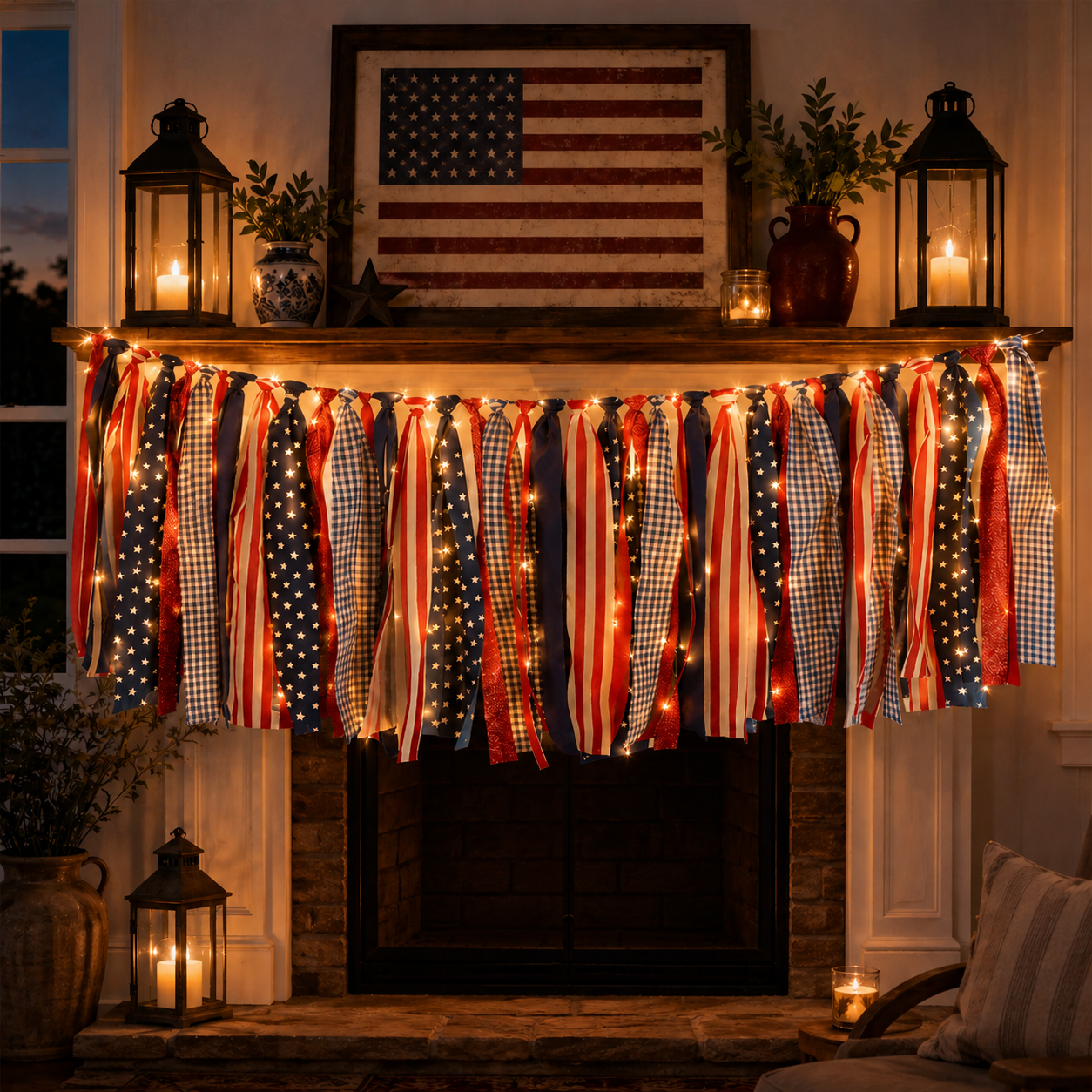5.9 ft Patriotic Lighted Ribbon Garland