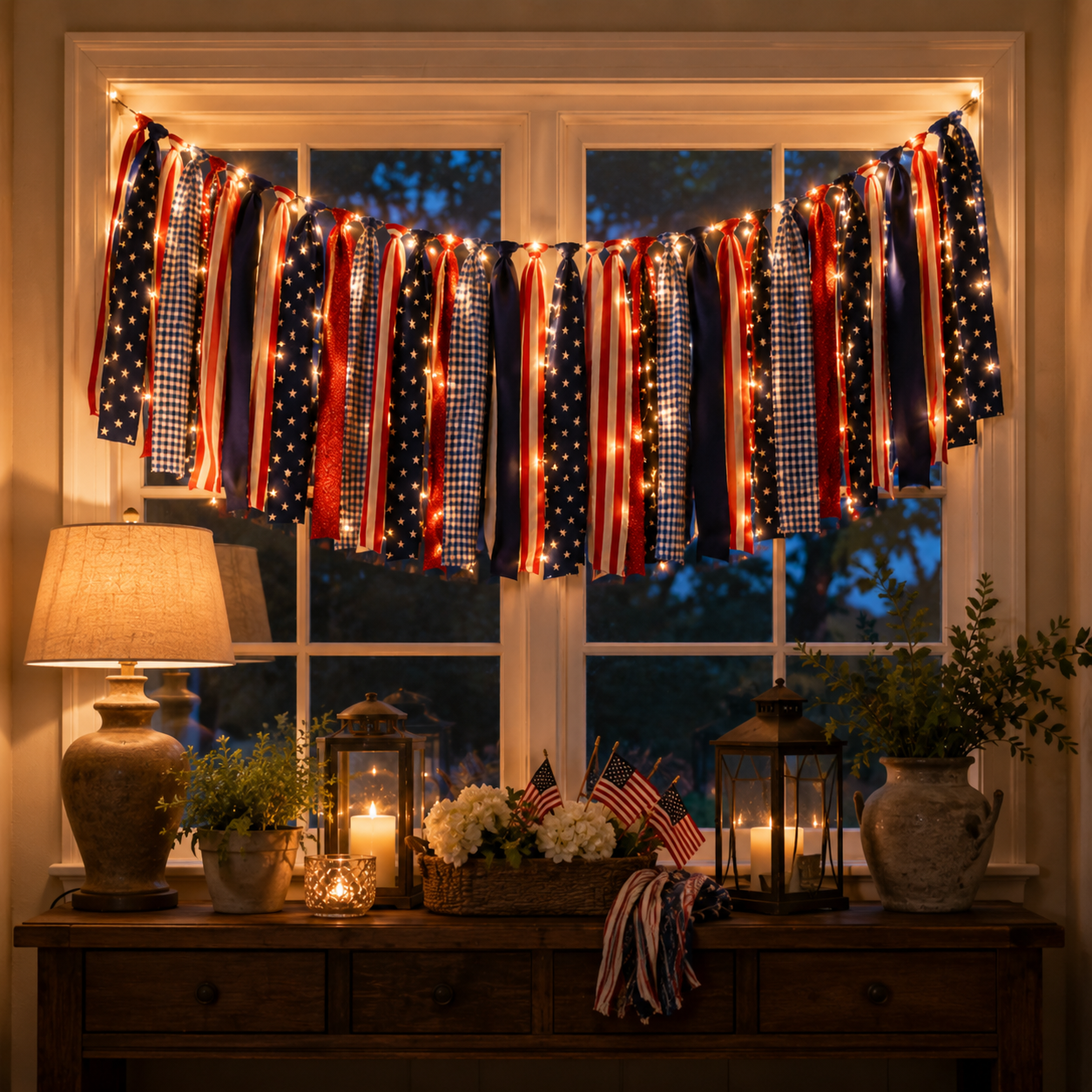 5.9 ft Patriotic Lighted Ribbon Garland