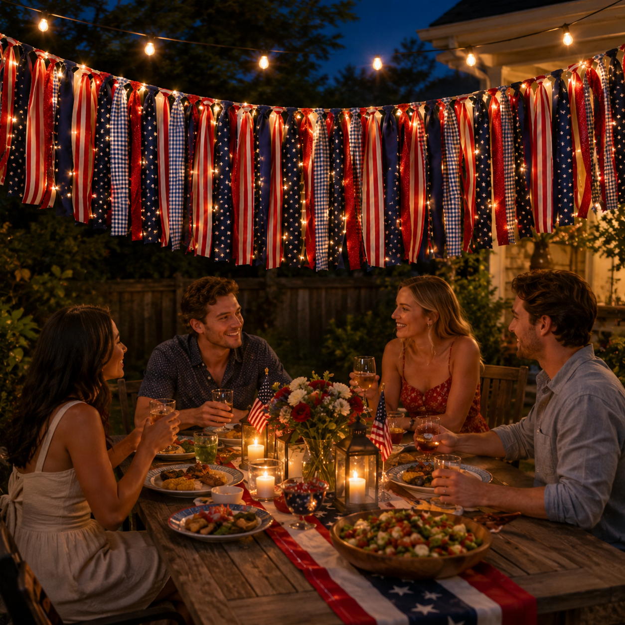 5.9 ft Patriotic Lighted Ribbon Garland
