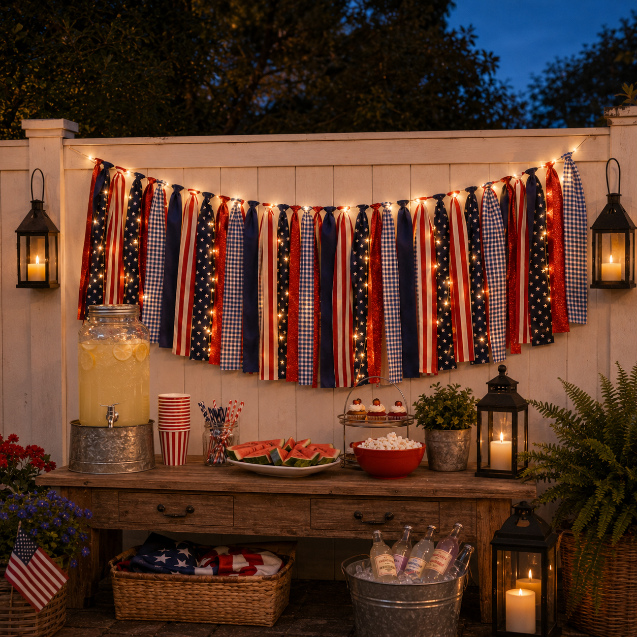 5.9 ft Patriotic Lighted Ribbon Garland