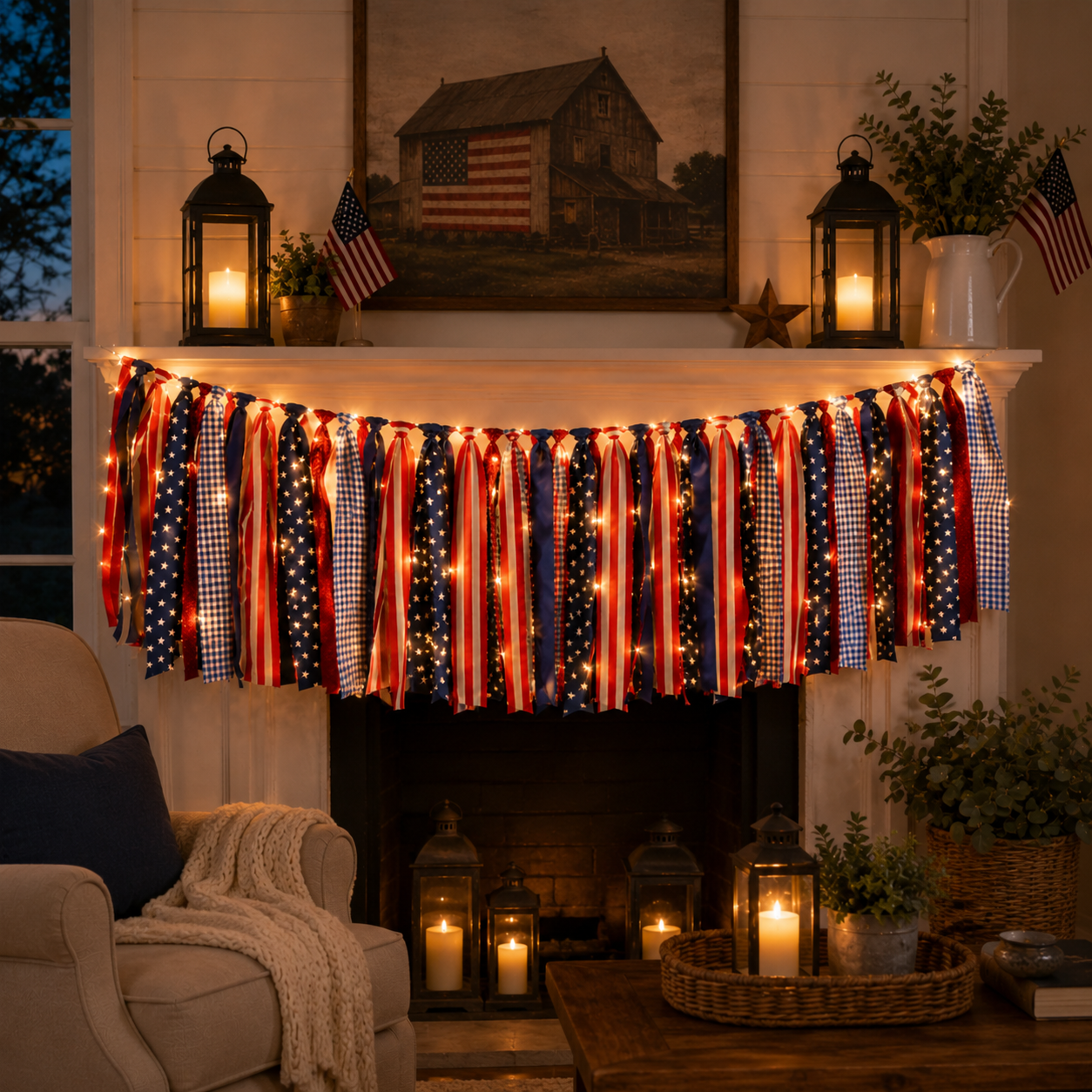 5.9 ft Patriotic Lighted Ribbon Garland