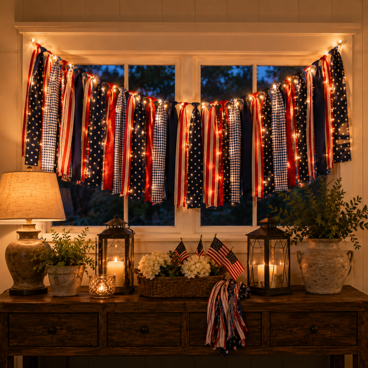 5.9 ft Patriotic Lighted Ribbon Garland