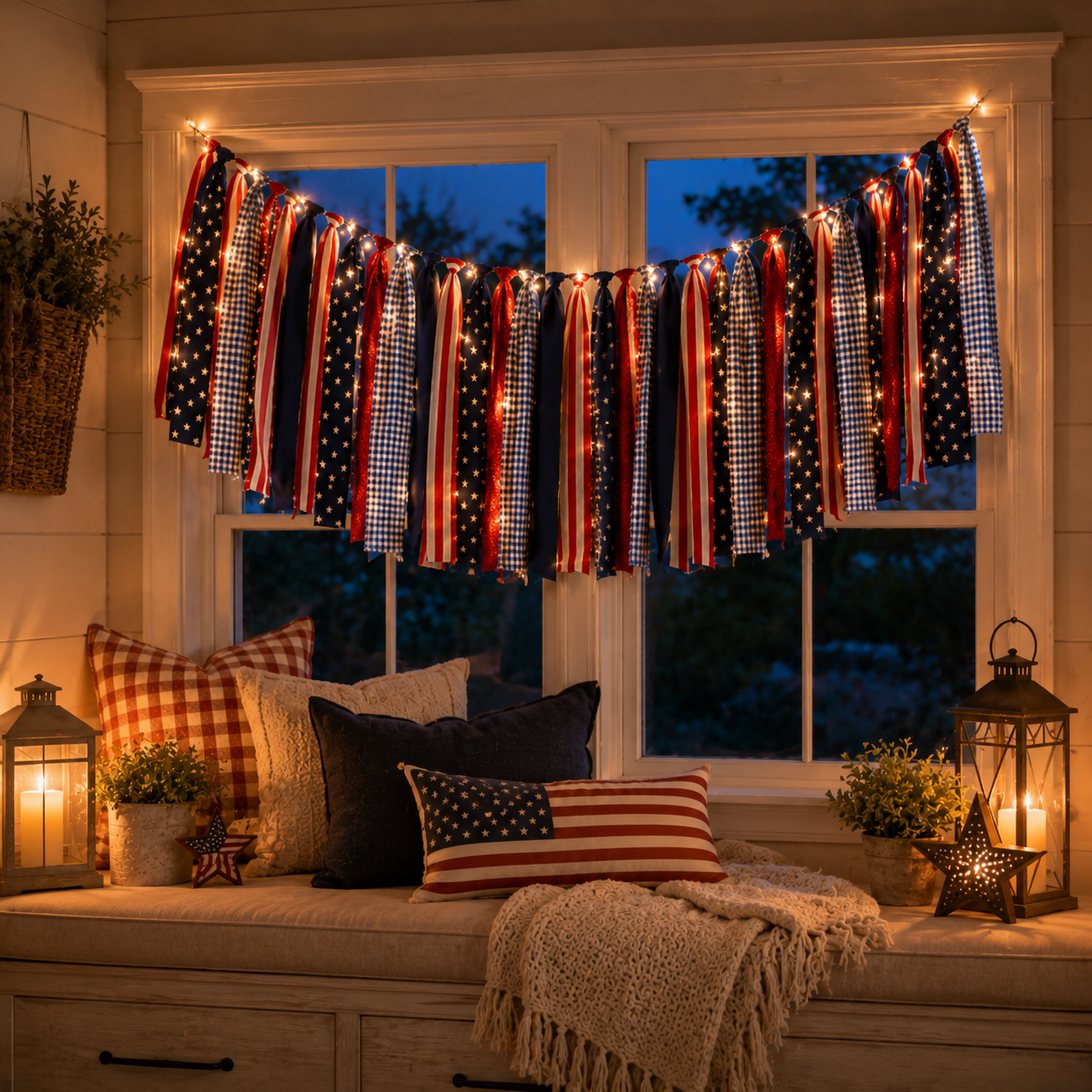 5.9 ft Patriotic Lighted Ribbon Garland