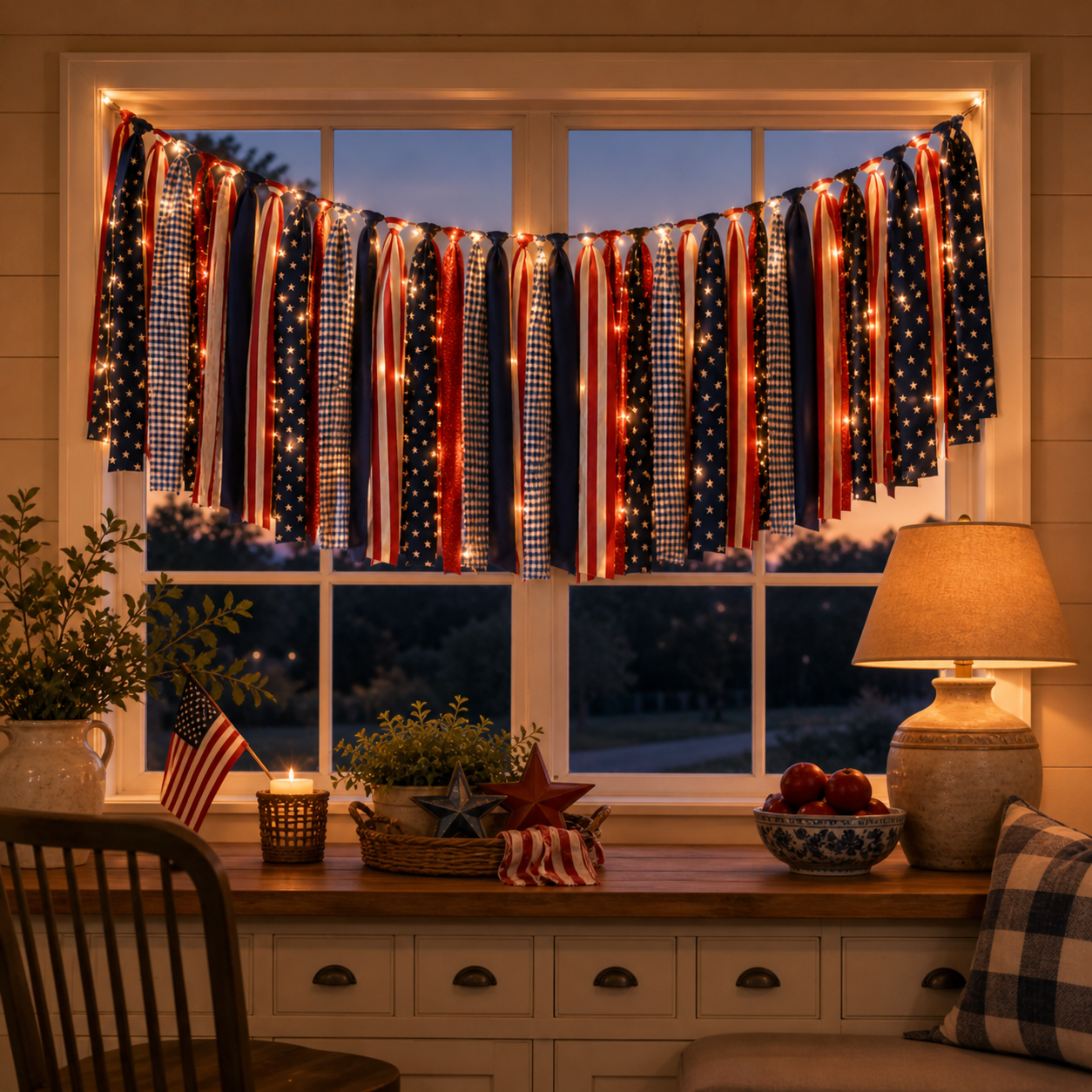 5.9 ft Patriotic Lighted Ribbon Garland