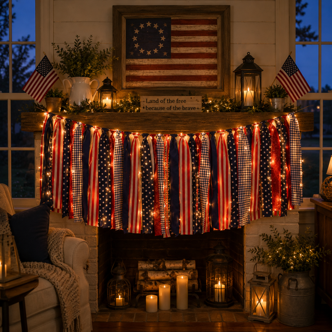 5.9 ft Patriotic Lighted Ribbon Garland
