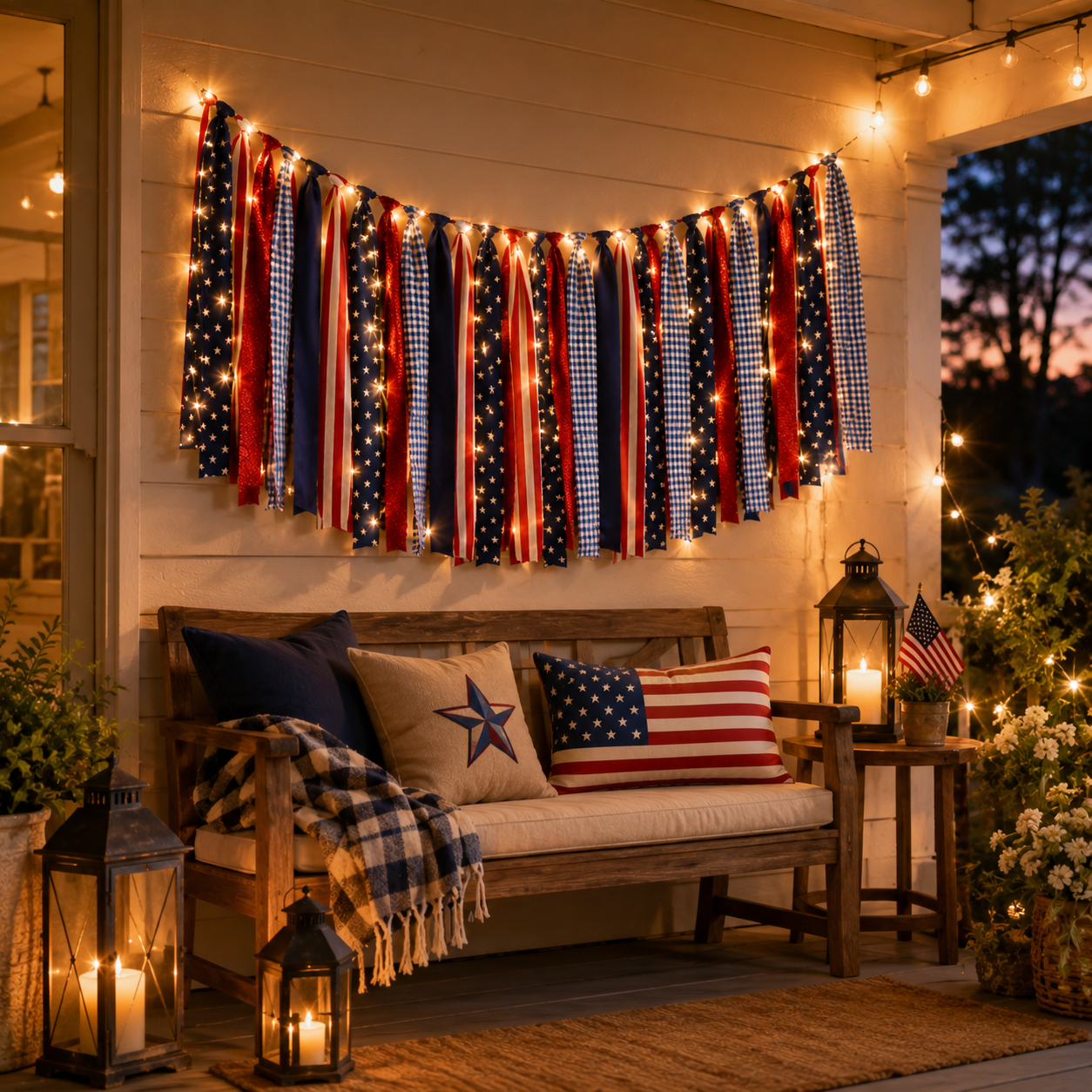 5.9 ft Patriotic Lighted Ribbon Garland