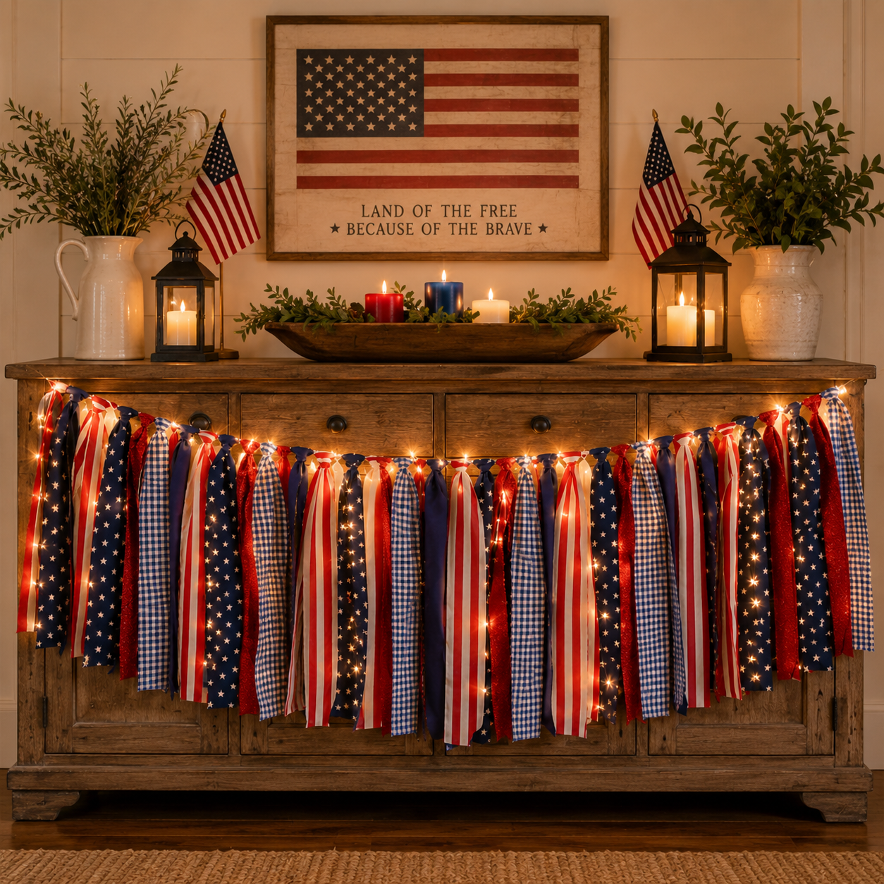 5.9 ft Patriotic Lighted Ribbon Garland