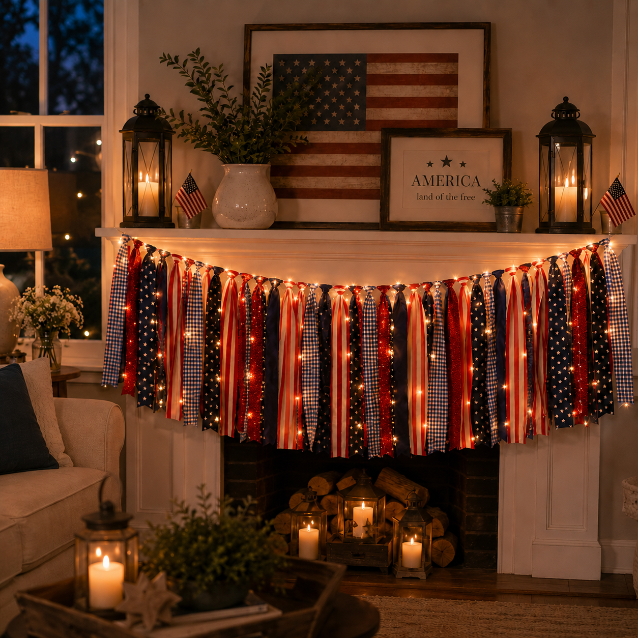 5.9 ft Patriotic Lighted Ribbon Garland