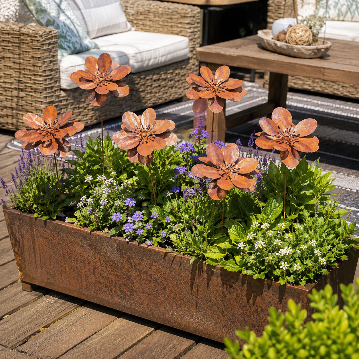 Rustic Metal Flower Garden Stakes