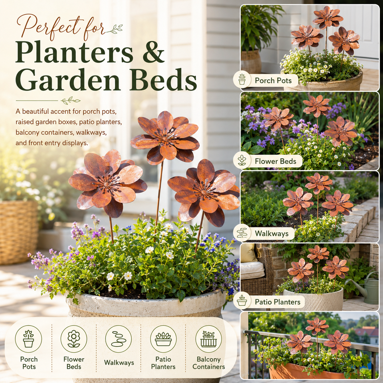 Rustic Metal Flower Garden Stakes
