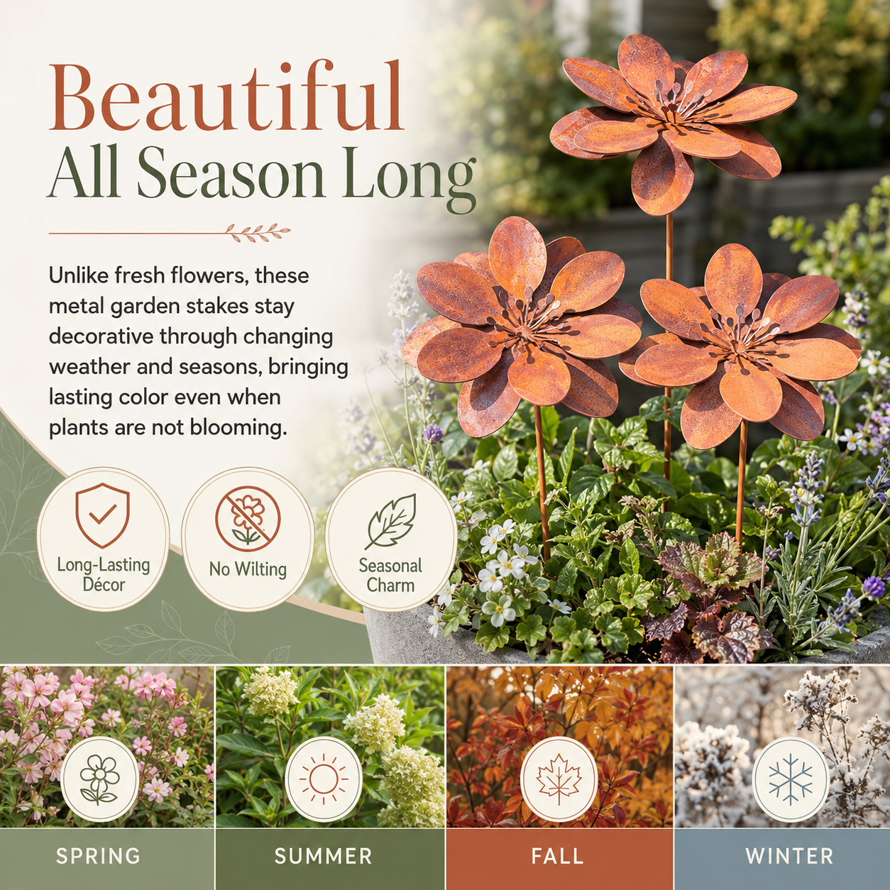 Rustic Metal Flower Garden Stakes