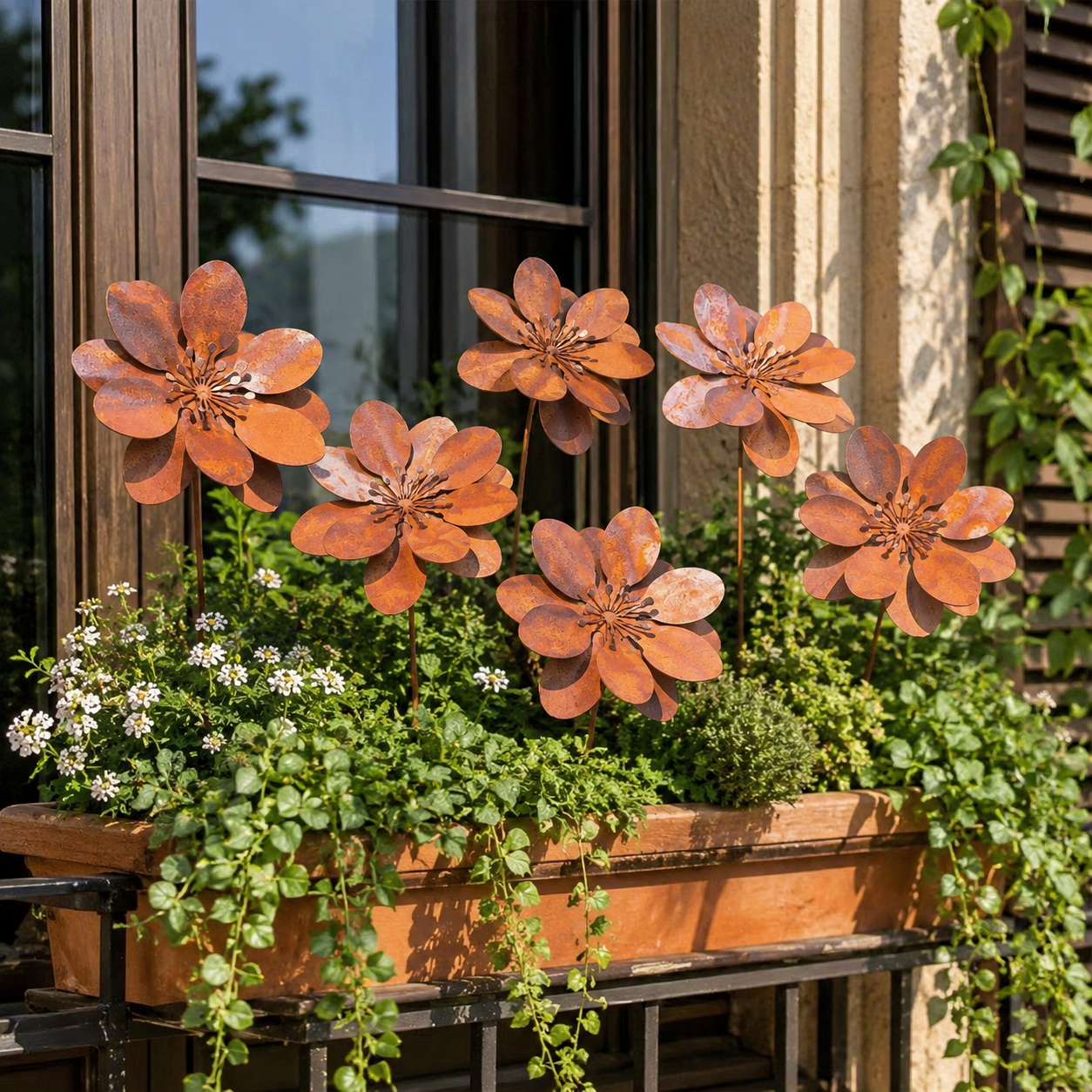 Rustic Metal Flower Garden Stakes
