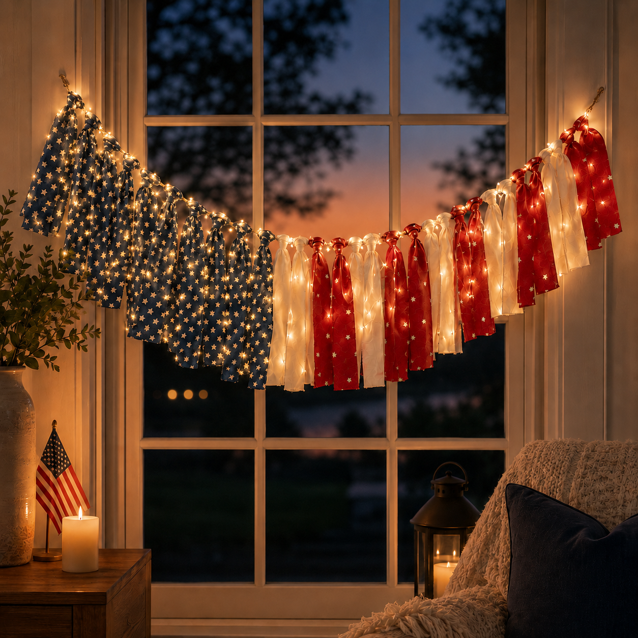 5.9 ft Patriotic Lighted Ribbon Garland