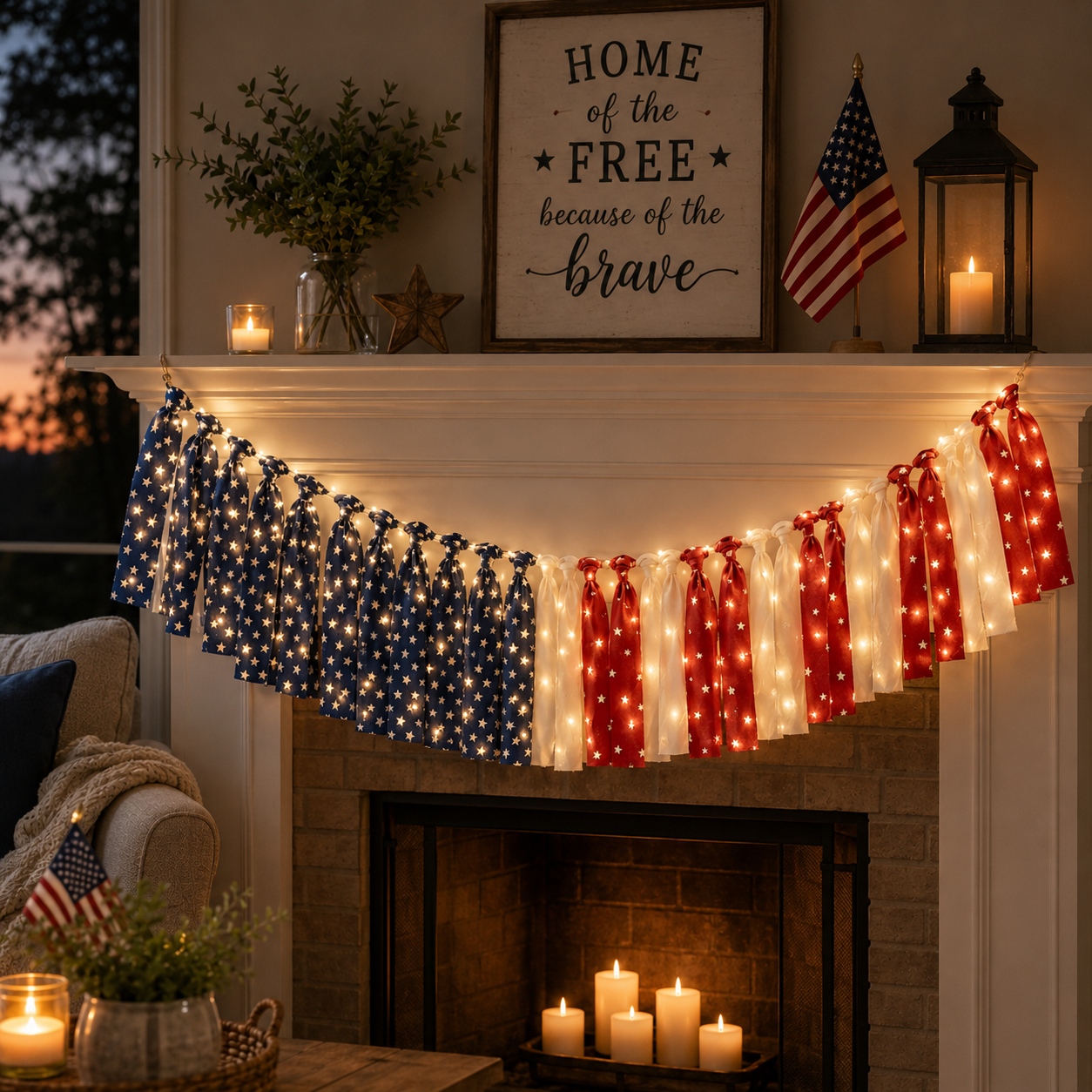 5.9 ft Patriotic Lighted Ribbon Garland