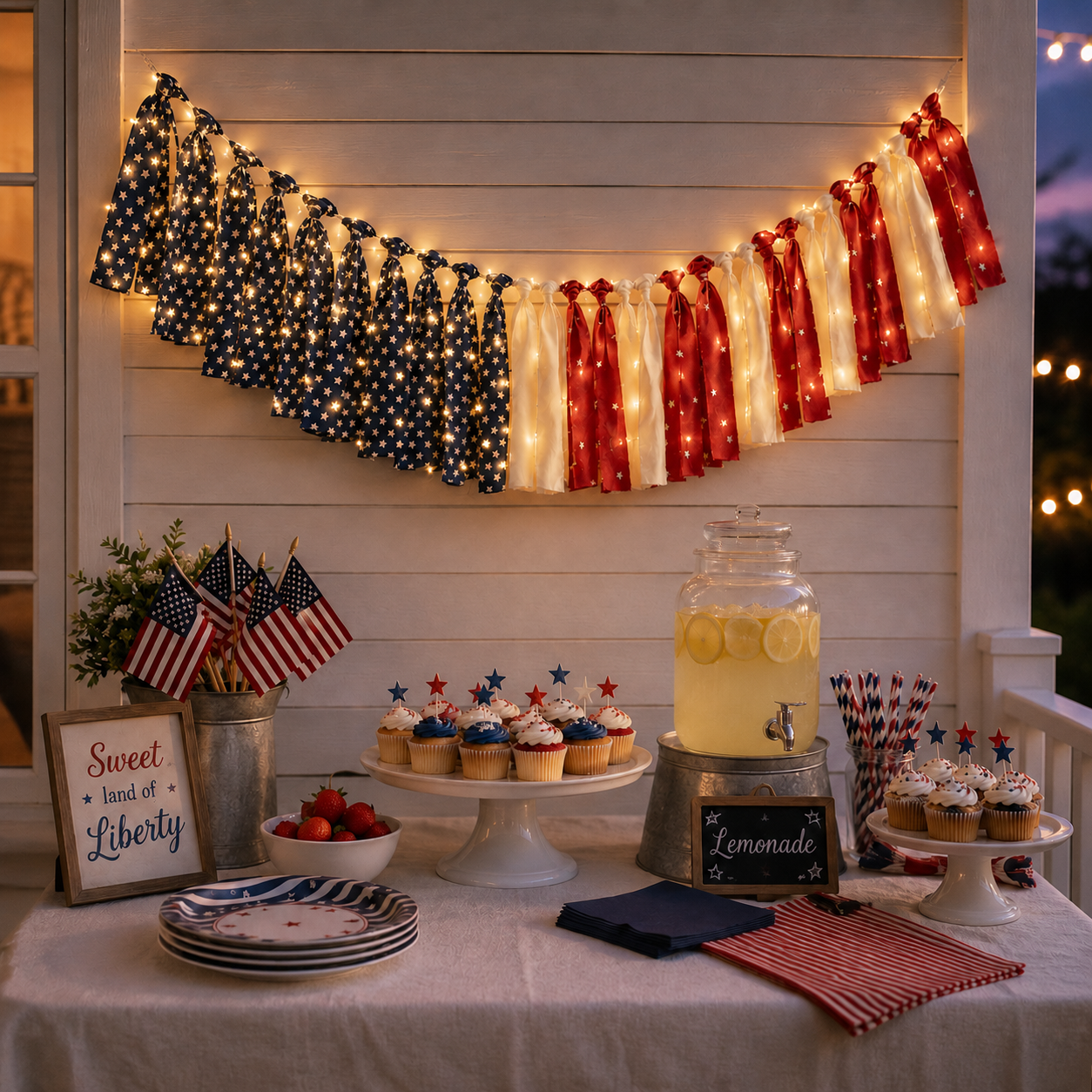 5.9 ft Patriotic Lighted Ribbon Garland