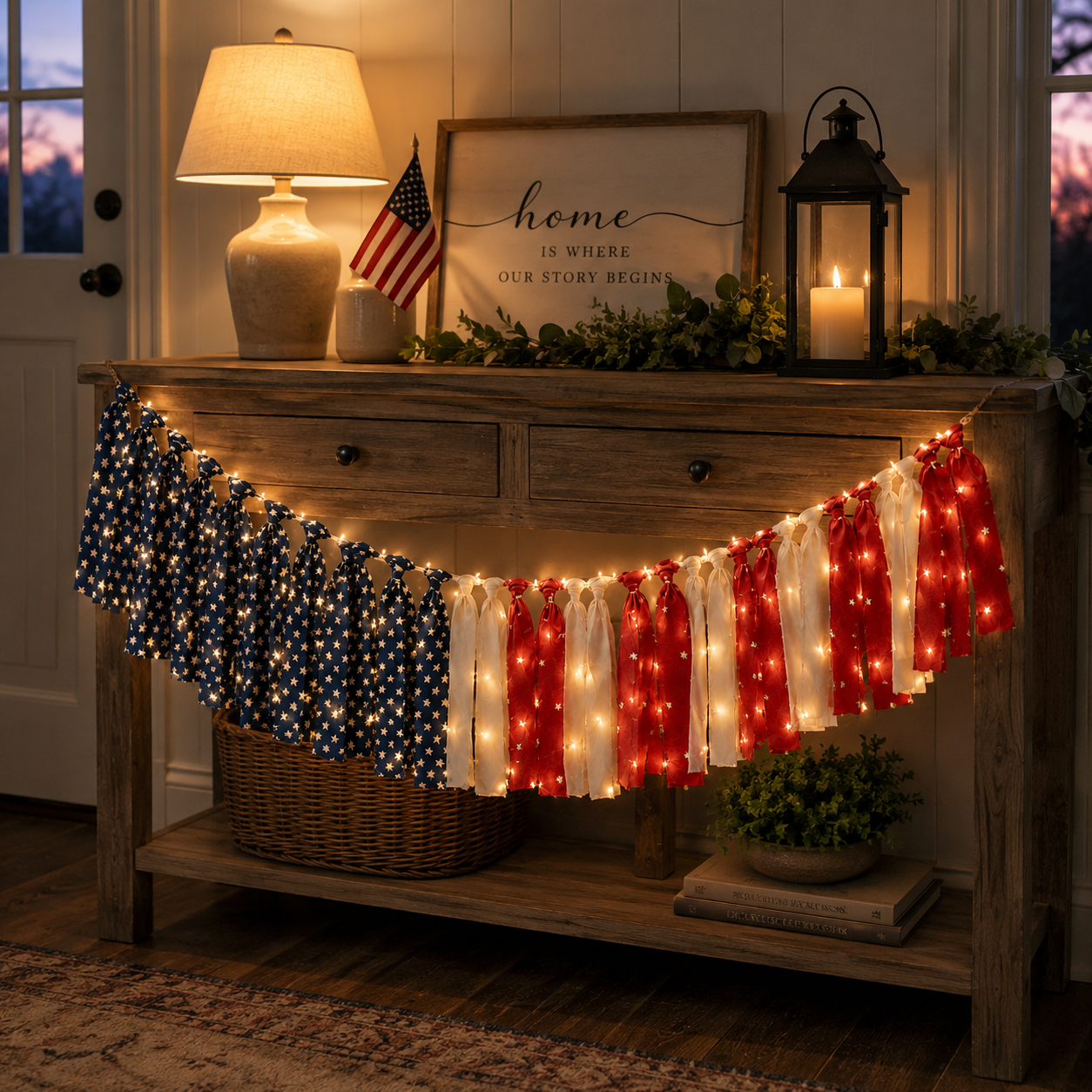 5.9 ft Patriotic Lighted Ribbon Garland