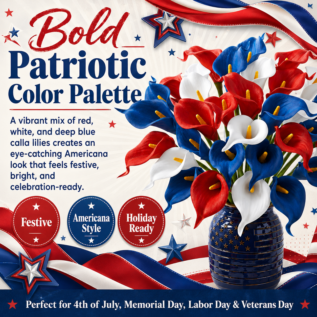12-Piece Red, White & Blue Artificial Calla Lily Bouquet