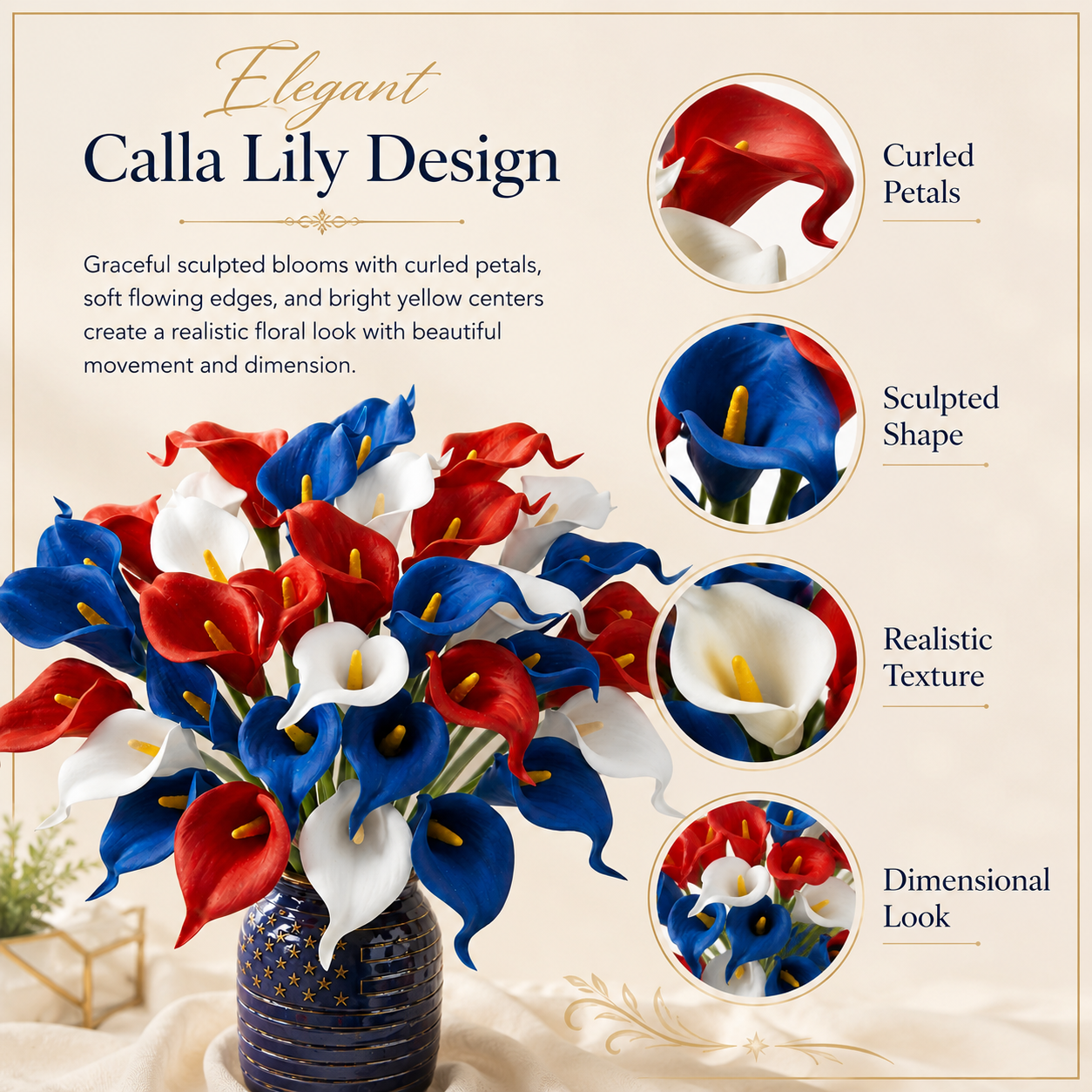 12-Piece Red, White & Blue Artificial Calla Lily Bouquet