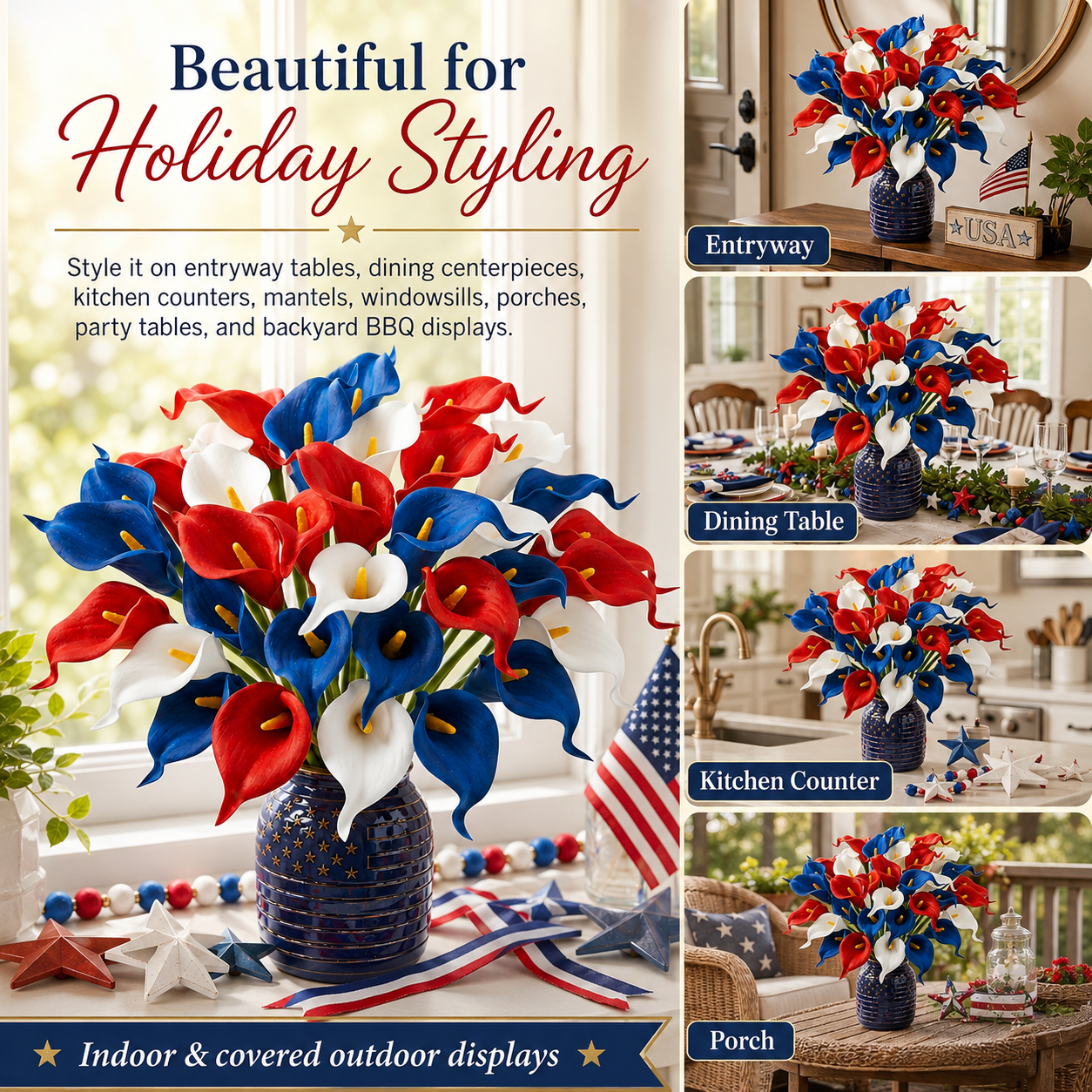 12-Piece Red, White & Blue Artificial Calla Lily Bouquet