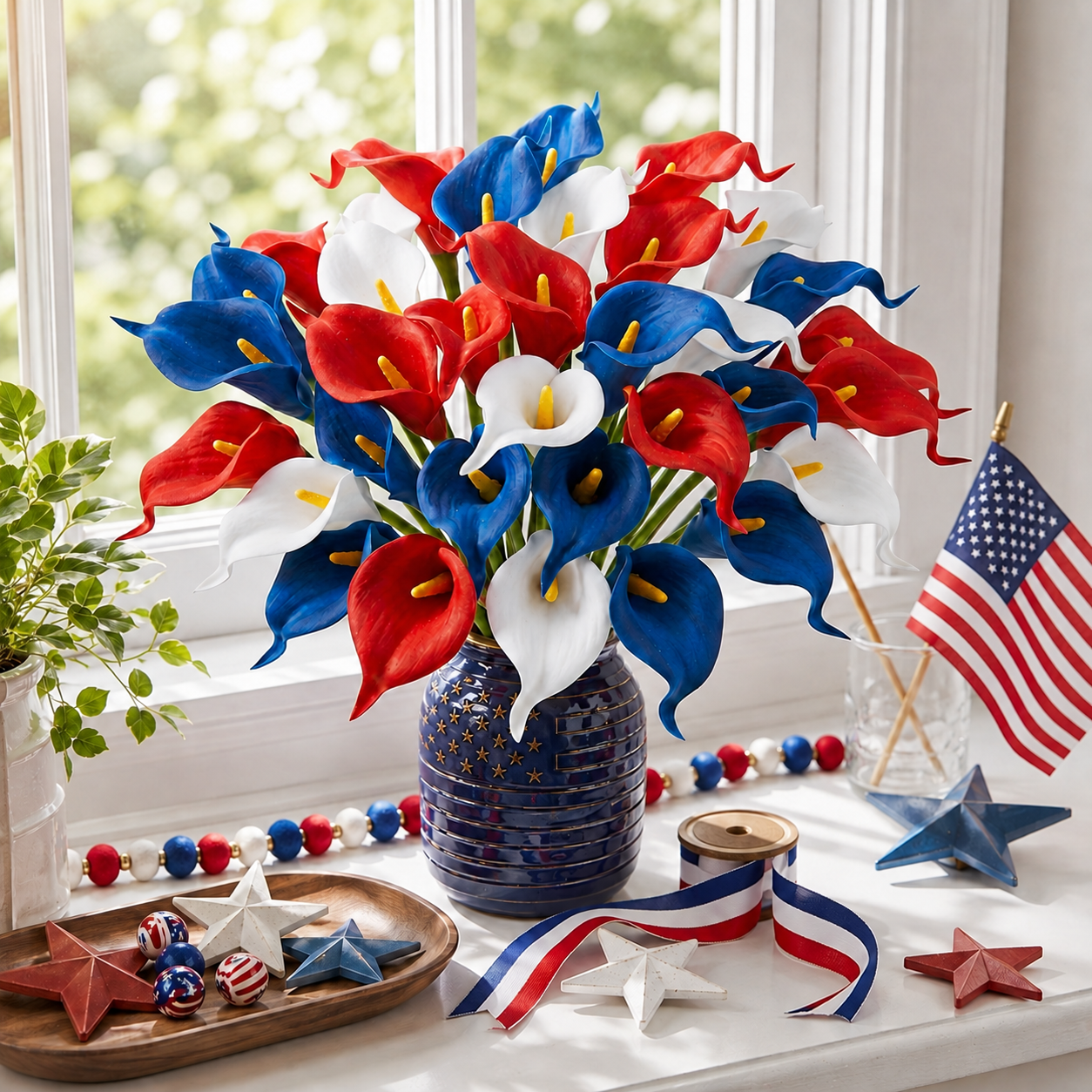 12-Piece Red, White & Blue Artificial Calla Lily Bouquet