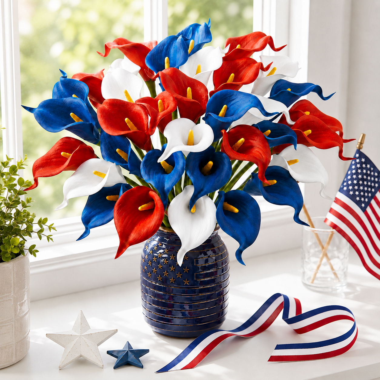 12-Piece Red, White & Blue Artificial Calla Lily Bouquet