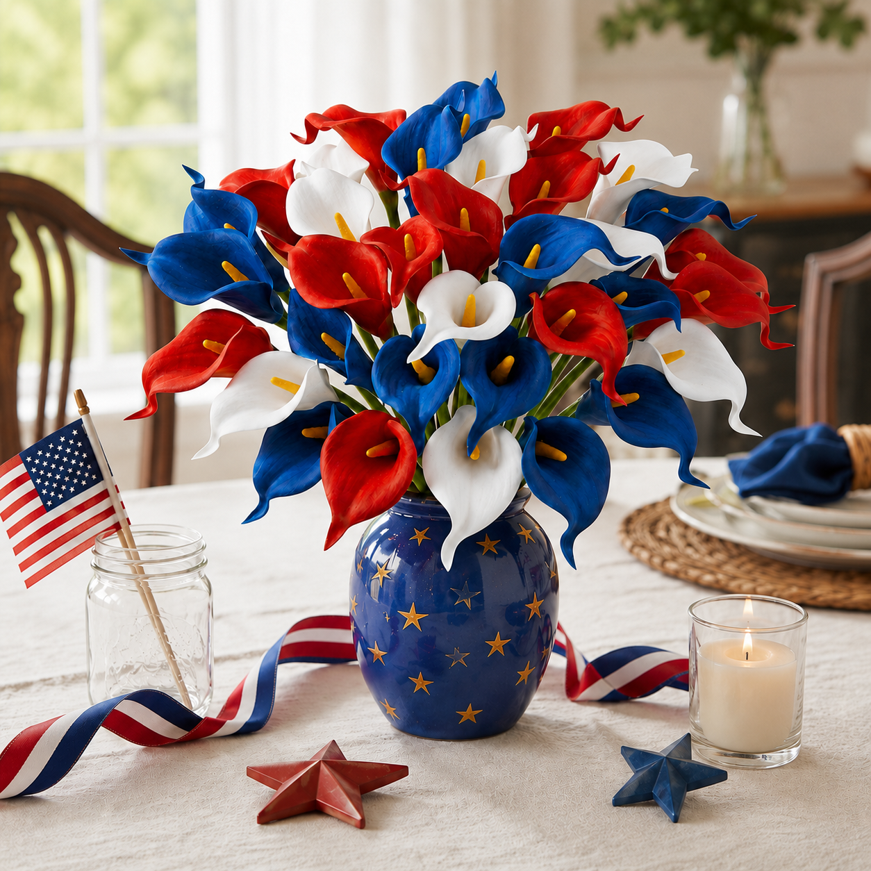12-Piece Red, White & Blue Artificial Calla Lily Bouquet