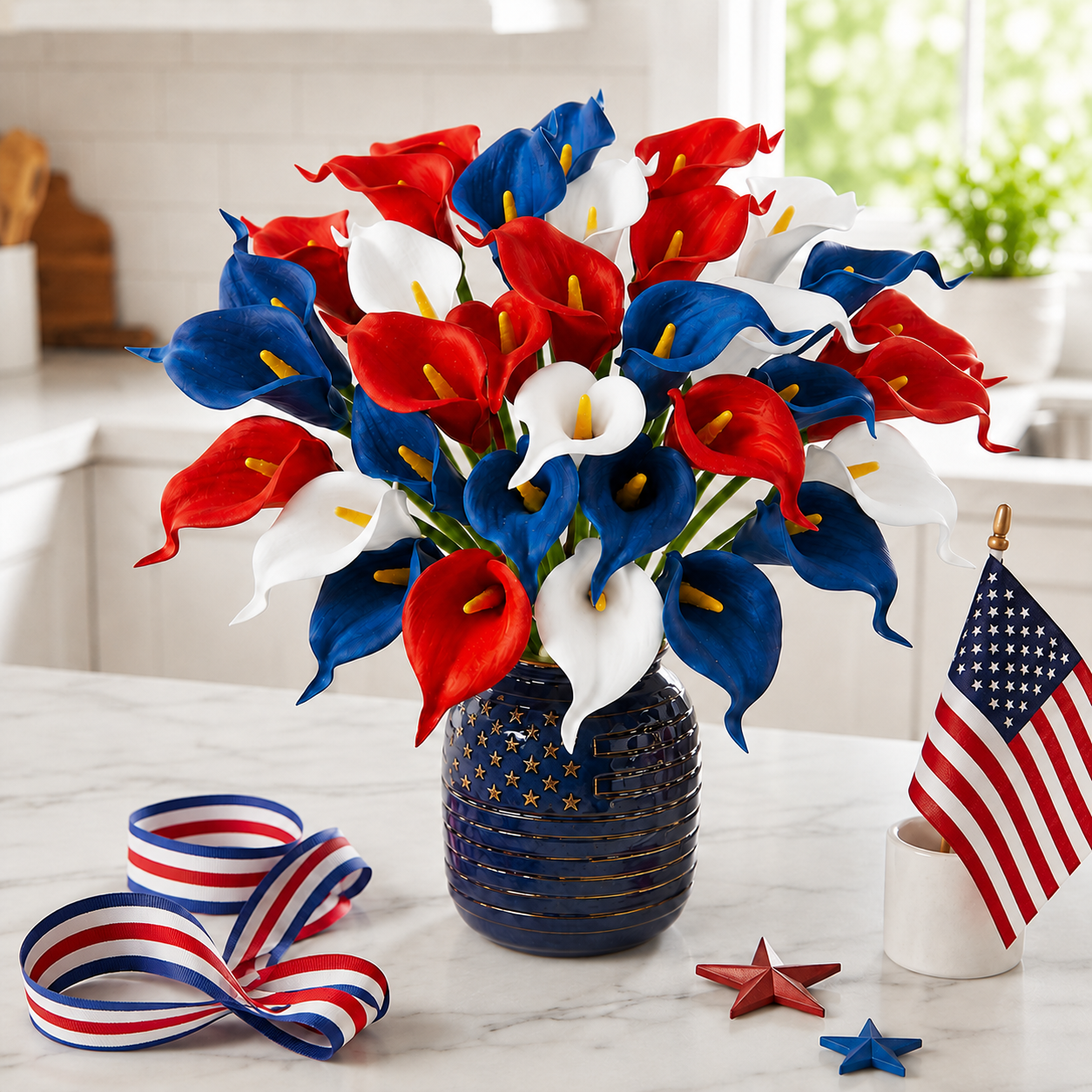 12-Piece Red, White & Blue Artificial Calla Lily Bouquet