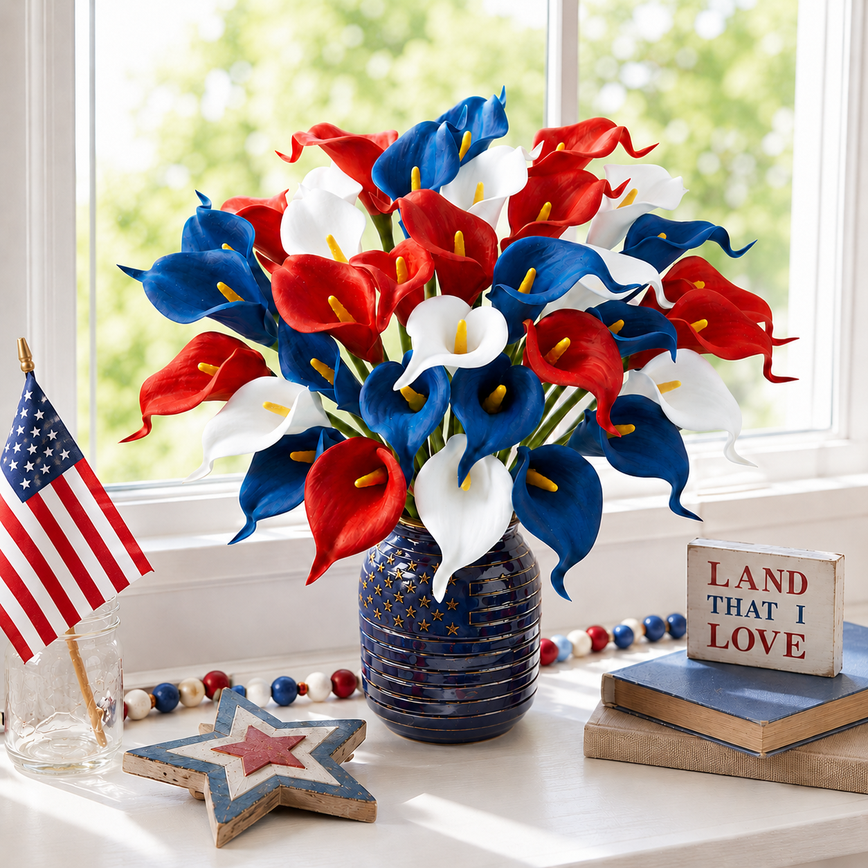 12-Piece Red, White & Blue Artificial Calla Lily Bouquet